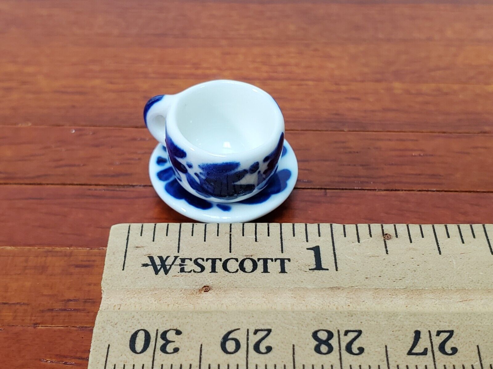 Dollhouse Coffee Mug with Saucer Blue & White LARGE 1:6 Scale Miniature Kitchen - Miniature Crush