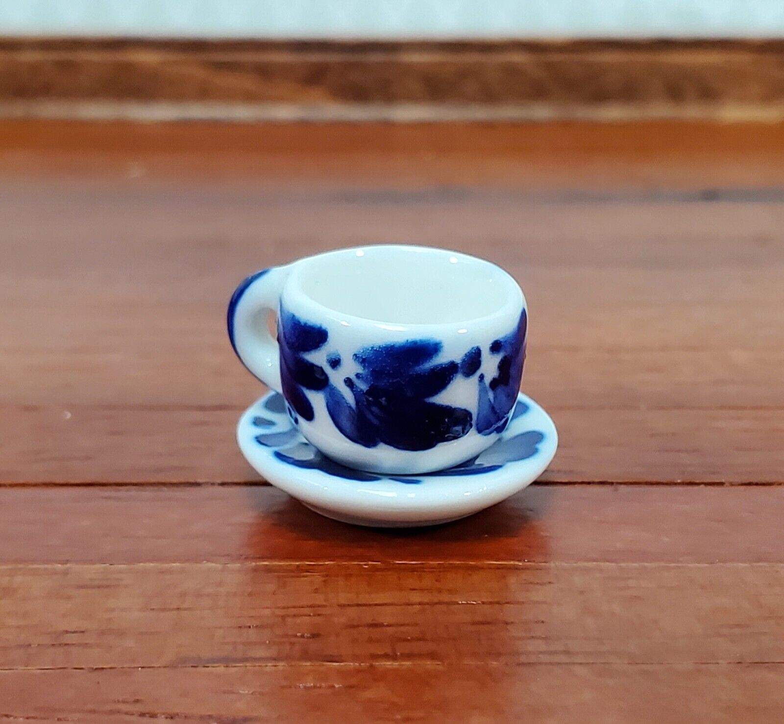 Dollhouse Coffee Mug with Saucer Blue & White LARGE 1:6 Scale Miniature Kitchen - Miniature Crush
