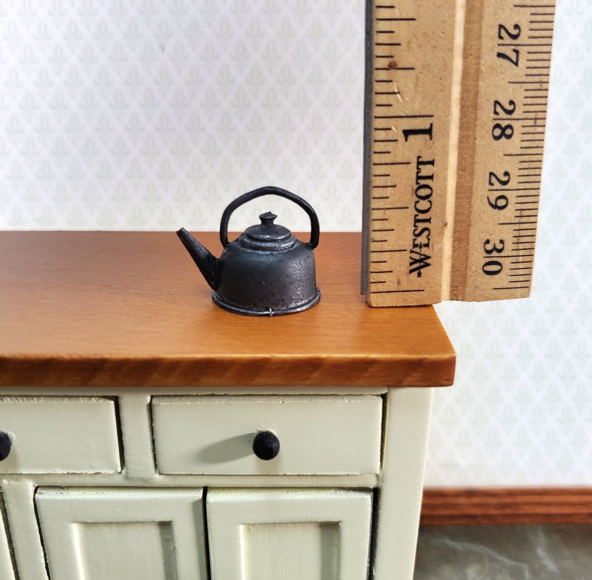 Dollhouse Coffee Pot Tea Kettle Painted Metal Cast Iron Look 1:12 Scale Miniature - Miniature Crush