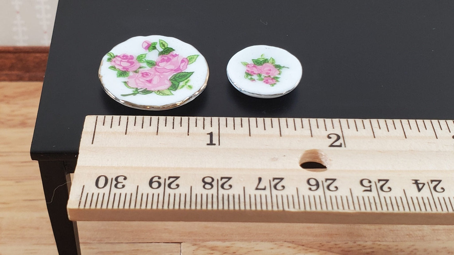 Dollhouse Coffee Set Dinner Plates "English Rose" Ceramic 1:12 Scale Miniature - Miniature Crush