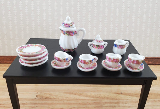 Dollhouse Coffee Set Dinner Plates Pink Floral Ceramic 1:12 Scale Miniature - Miniature Crush