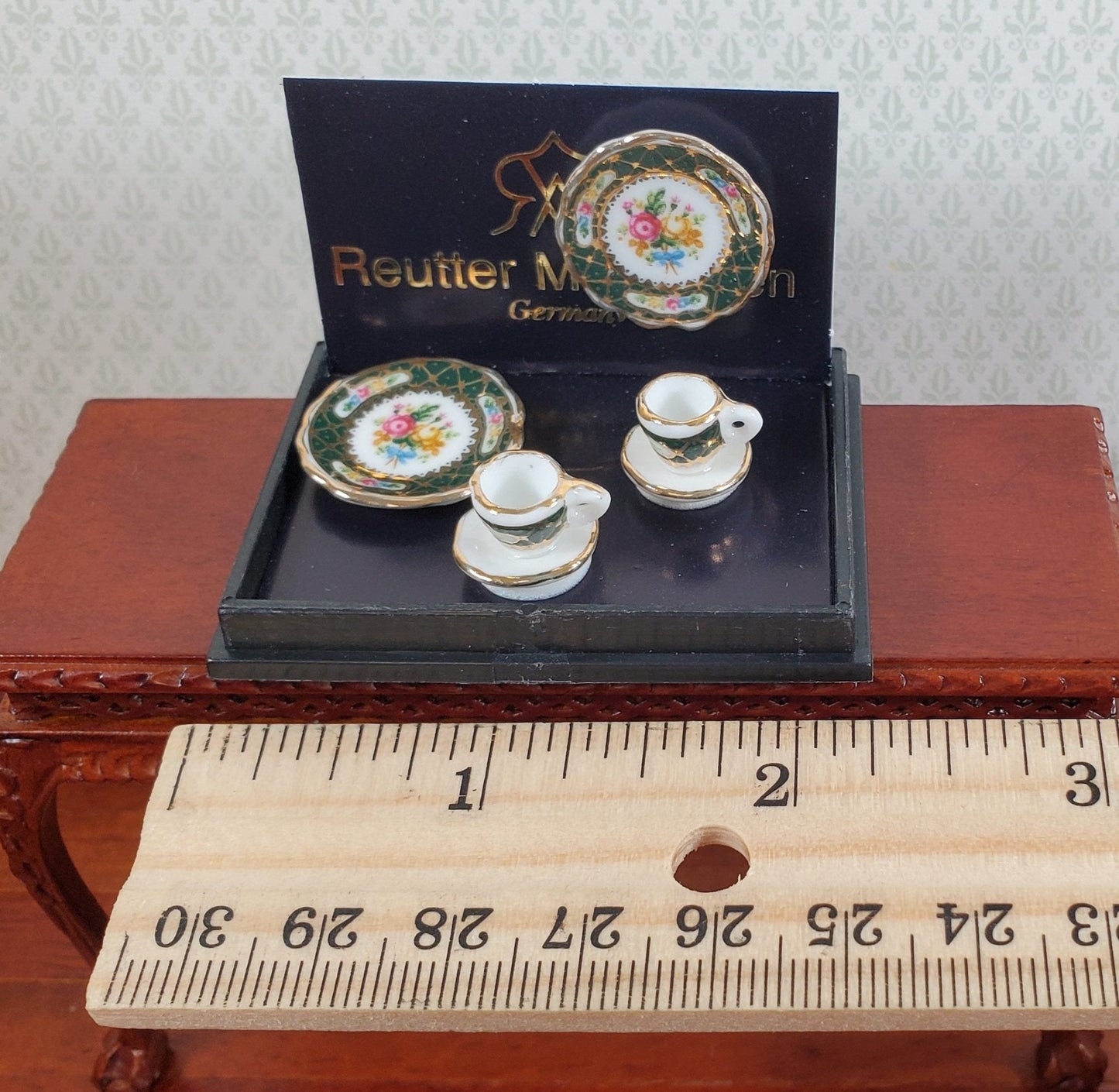 Dollhouse Coffee Setting for 2 Irish Gold Design Reutter Porcelain 1:12 Scale - Miniature Crush