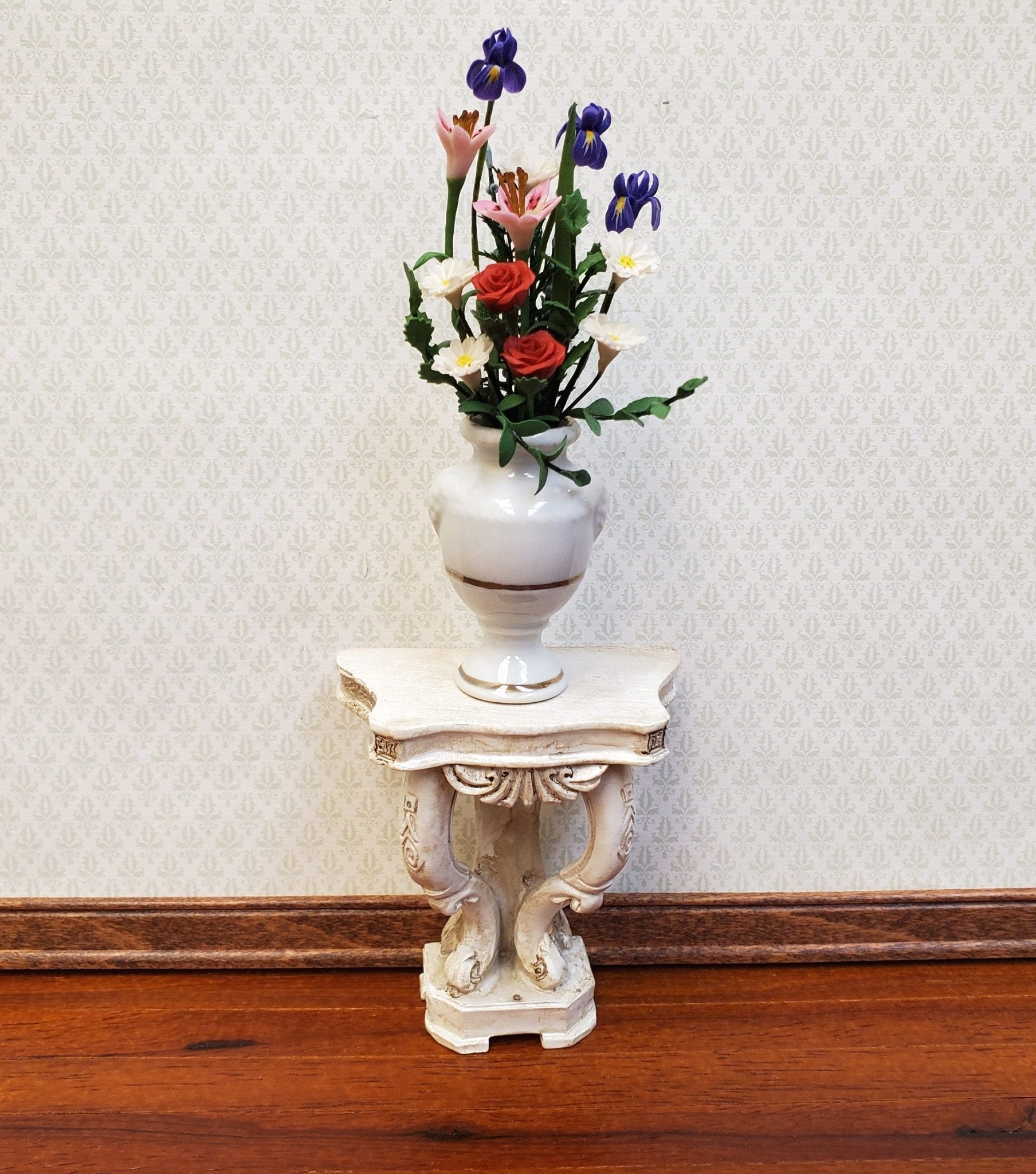 Dollhouse Console Hall Table French Style Aged White 1:12 Scale Miniature Furniture - Miniature Crush