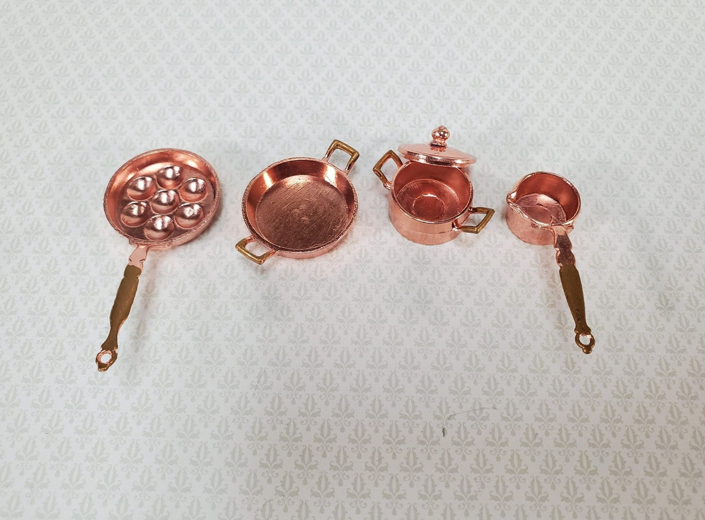Dollhouse Copper Pots & Pans Stock Soup Saute Egg Poacher 1:12 Scale Miniatures - Miniature Crush