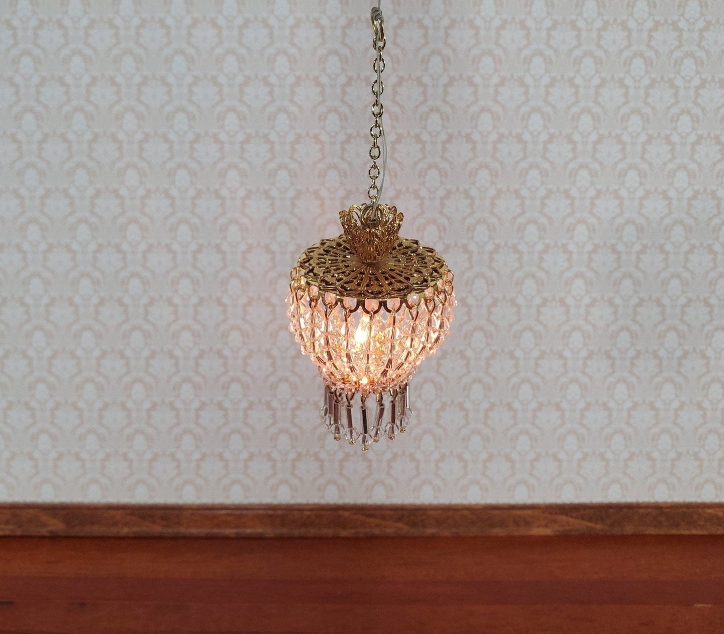 Dollhouse Crystal Ceiling Light Deluxe Real Glass 12 Volt 1:12 Scale Miniature - Miniature Crush