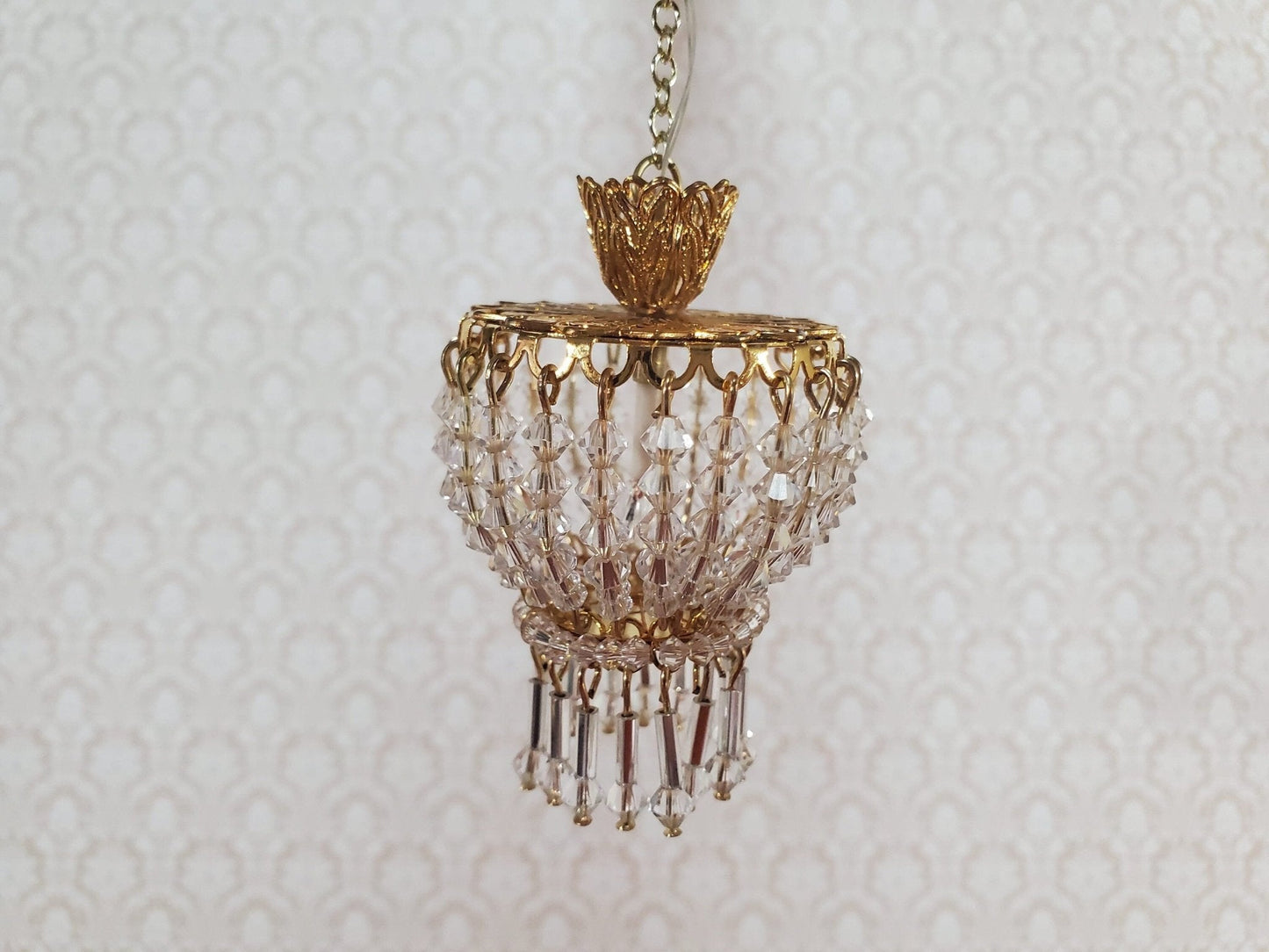 Dollhouse Crystal Ceiling Light Deluxe Real Glass 12 Volt 1:12 Scale Miniature - Miniature Crush