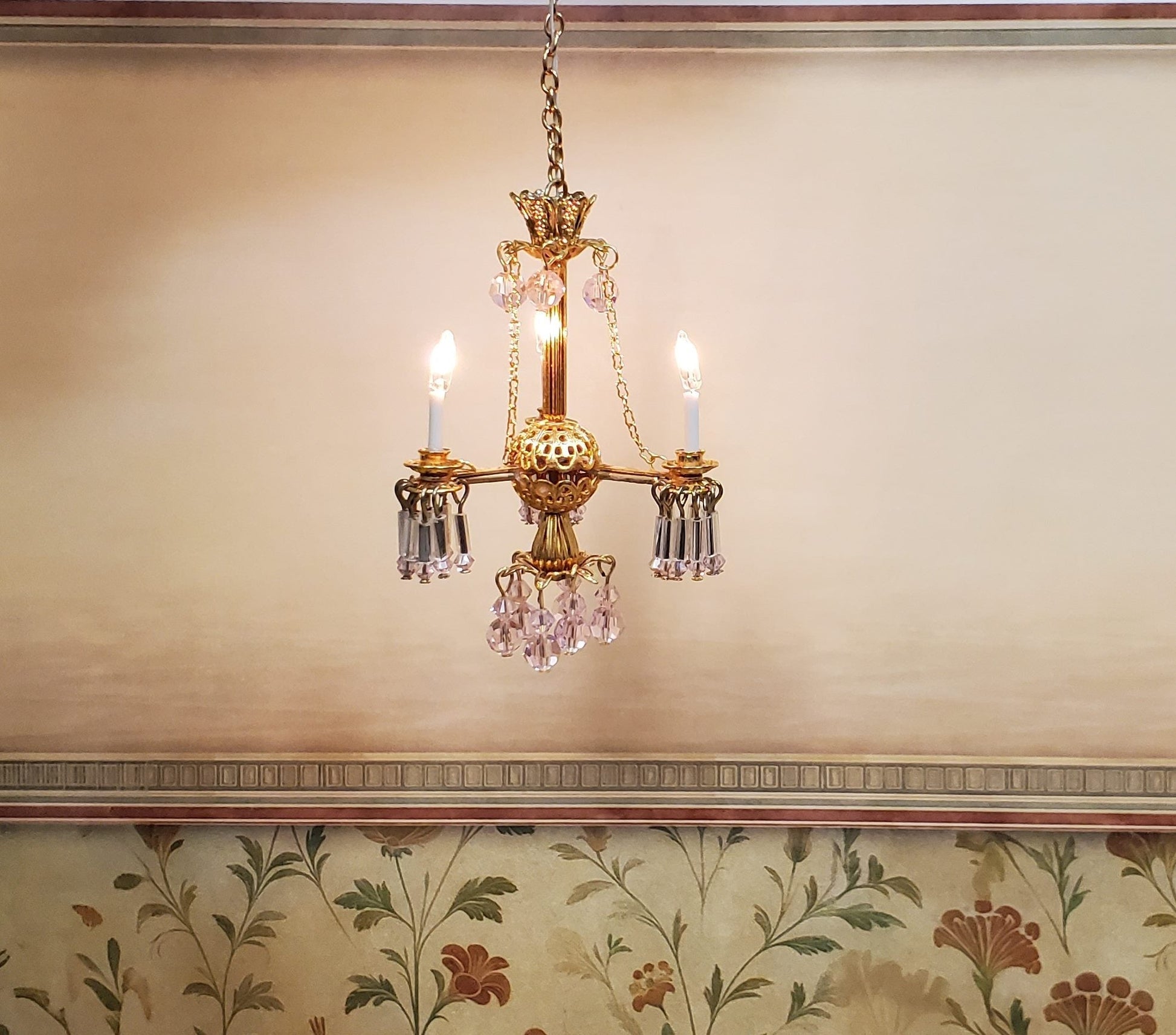 Dollhouse Crystal Ceiling Light Queen Anne Handmade 12 Volt 1:12 Scale Miniature - Miniature Crush