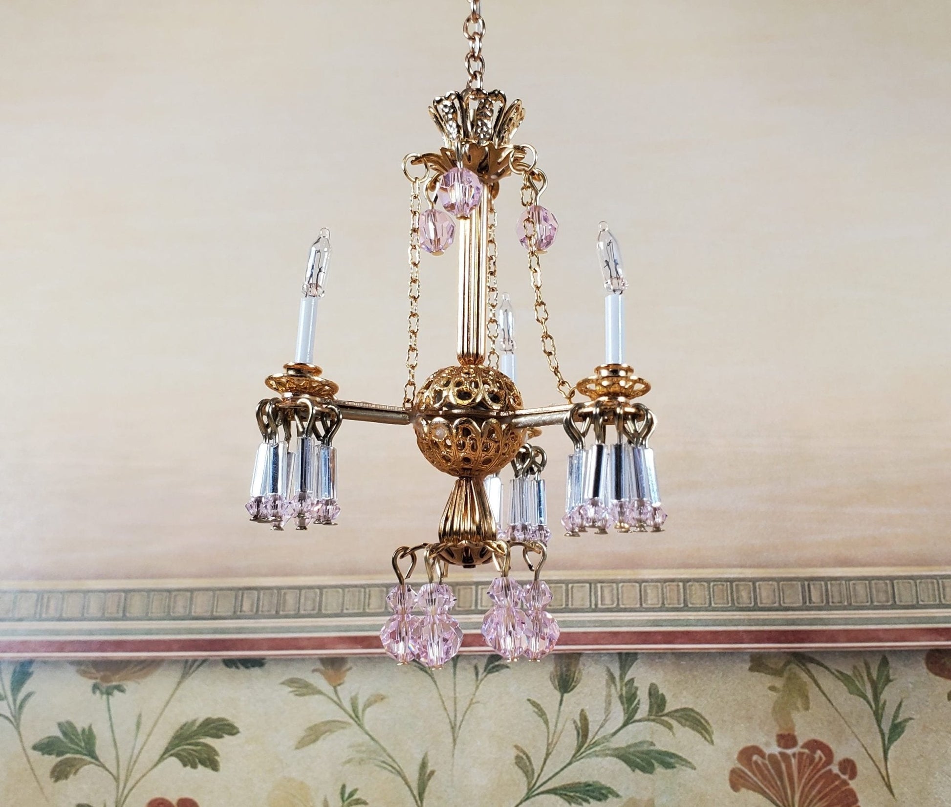 Dollhouse Crystal Ceiling Light Queen Anne Handmade 12 Volt 1:12 Scale Miniature - Miniature Crush