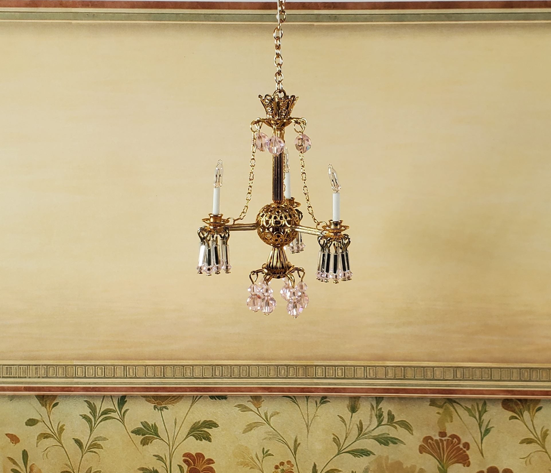 Dollhouse Crystal Ceiling Light Queen Anne Handmade 12 Volt 1:12 Scale Miniature - Miniature Crush