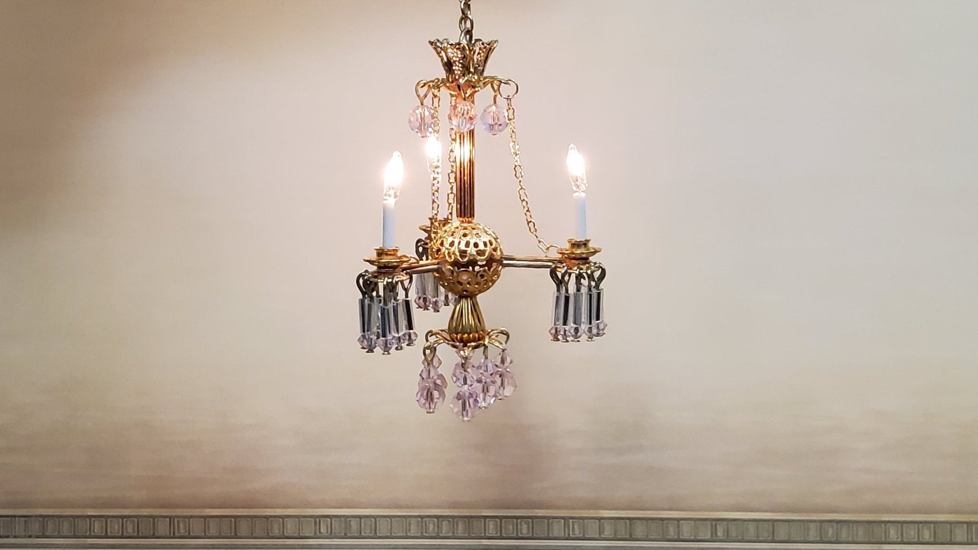 Dollhouse Crystal Ceiling Light Queen Anne Handmade 12 Volt 1:12 Scale Miniature - Miniature Crush