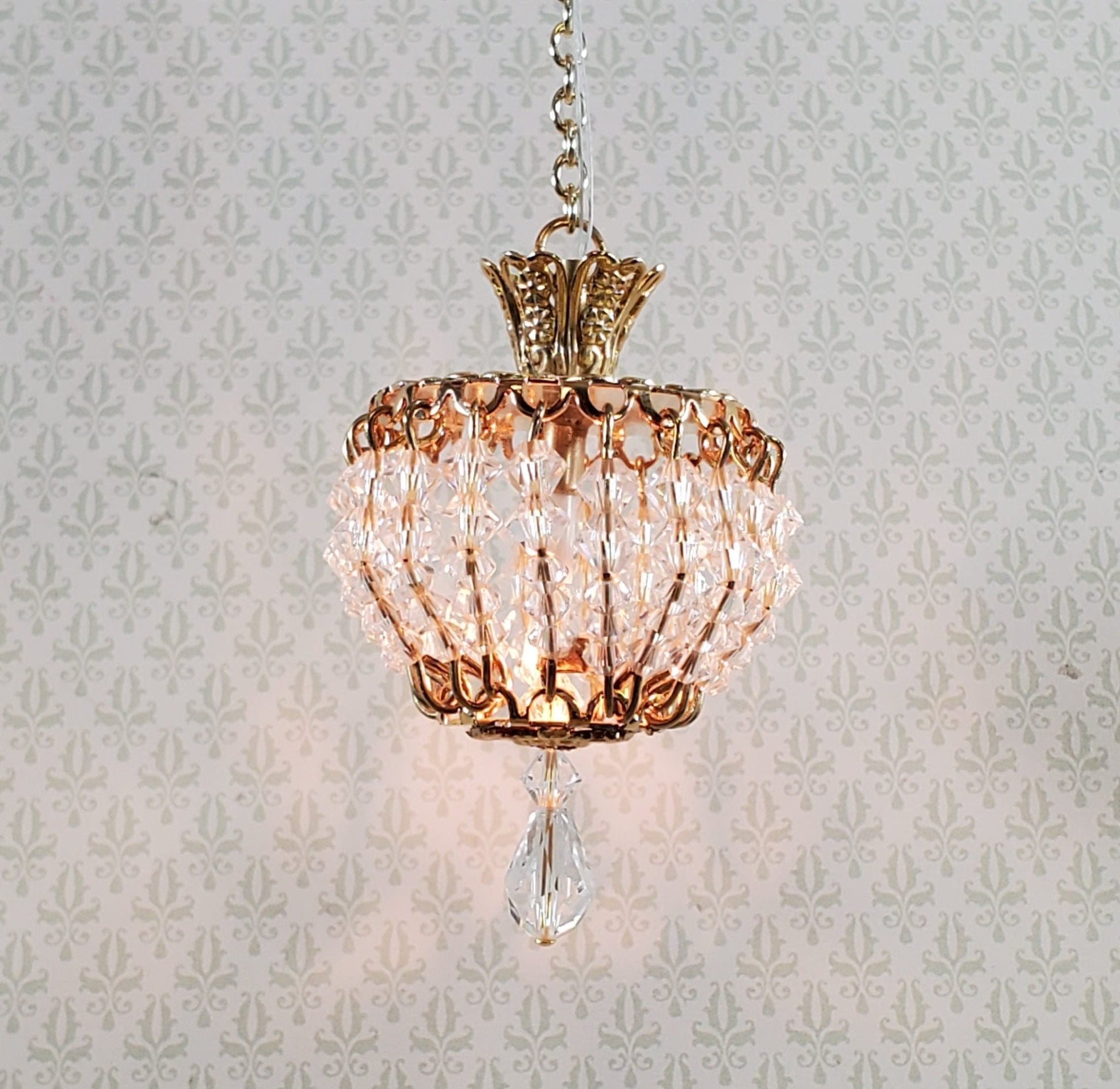 Dollhouse Crystal Ceiling Light Round Real Glass 12 Volt 1:12 Scale Miniature - Miniature Crush