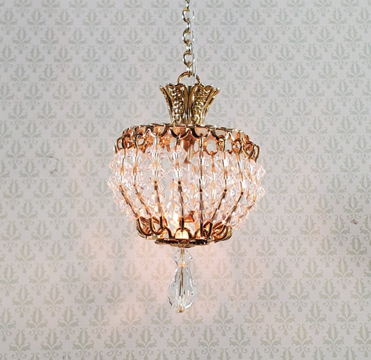 Dollhouse Crystal Ceiling Light Round Real Glass 12 Volt 1:12 Scale Miniature - Miniature Crush