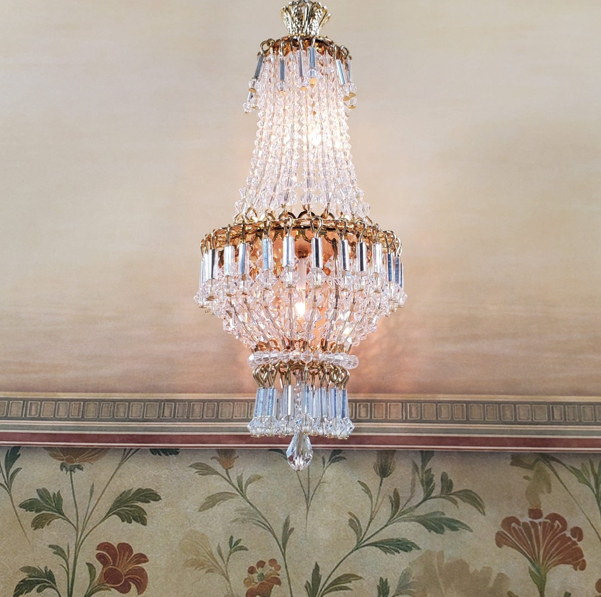 Dollhouse Crystal Chandelier "Chloe Deluxe" Real Glass 12 Volt 1:12 Scale Miniature - Miniature Crush