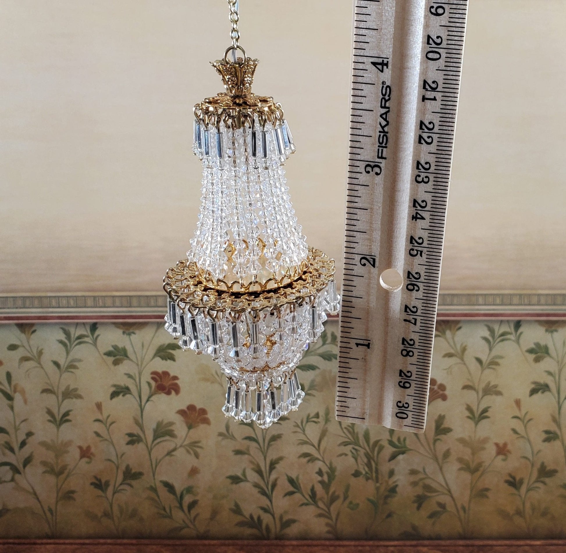 Dollhouse Crystal Chandelier "Chloe Deluxe" Real Glass 12 Volt 1:12 Scale Miniature - Miniature Crush