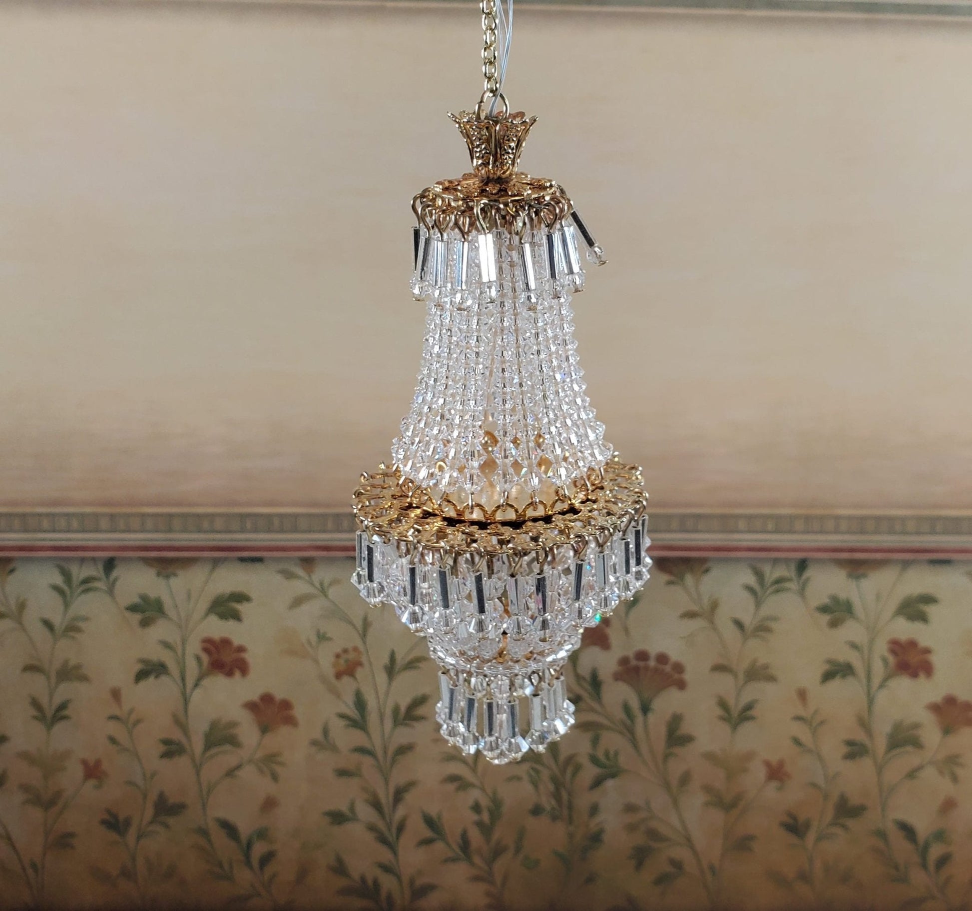 Dollhouse Crystal Chandelier "Chloe Deluxe" Real Glass 12 Volt 1:12 Scale Miniature - Miniature Crush