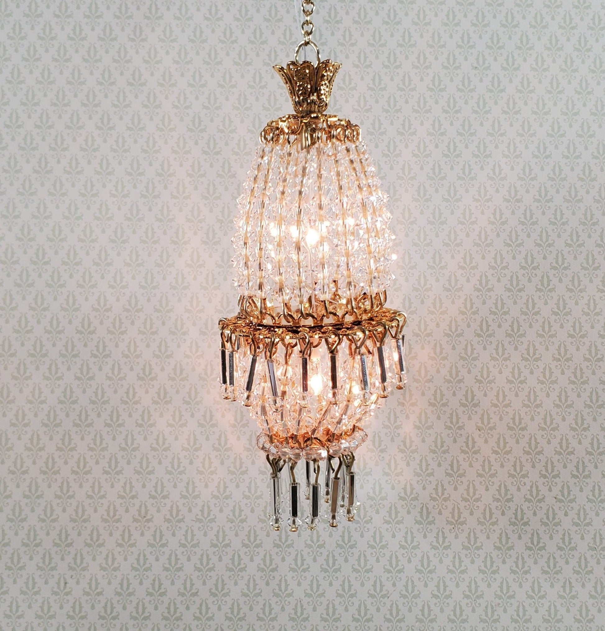 Dollhouse Crystal Chandelier "Daphne" Real Glass 12 Volt 1:12 Scale Miniature - Miniature Crush