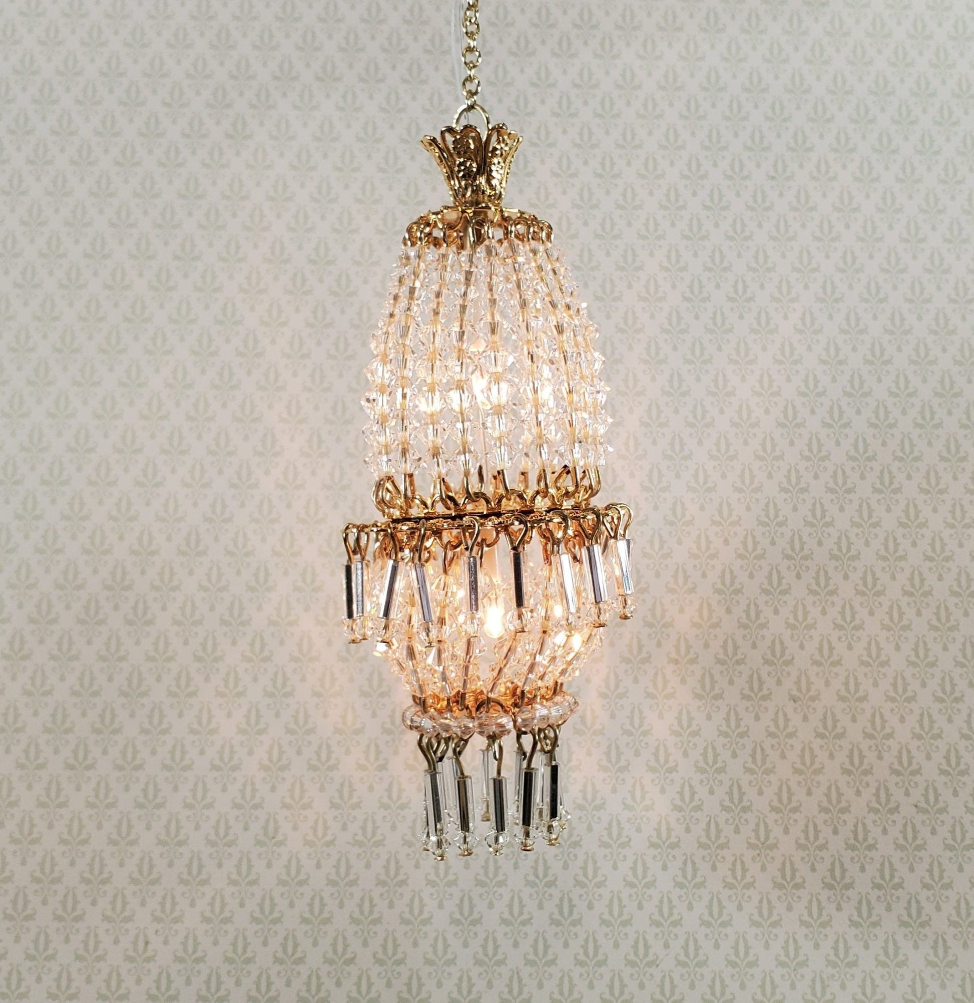 Dollhouse Crystal Chandelier "Daphne" Real Glass 12 Volt 1:12 Scale Miniature - Miniature Crush