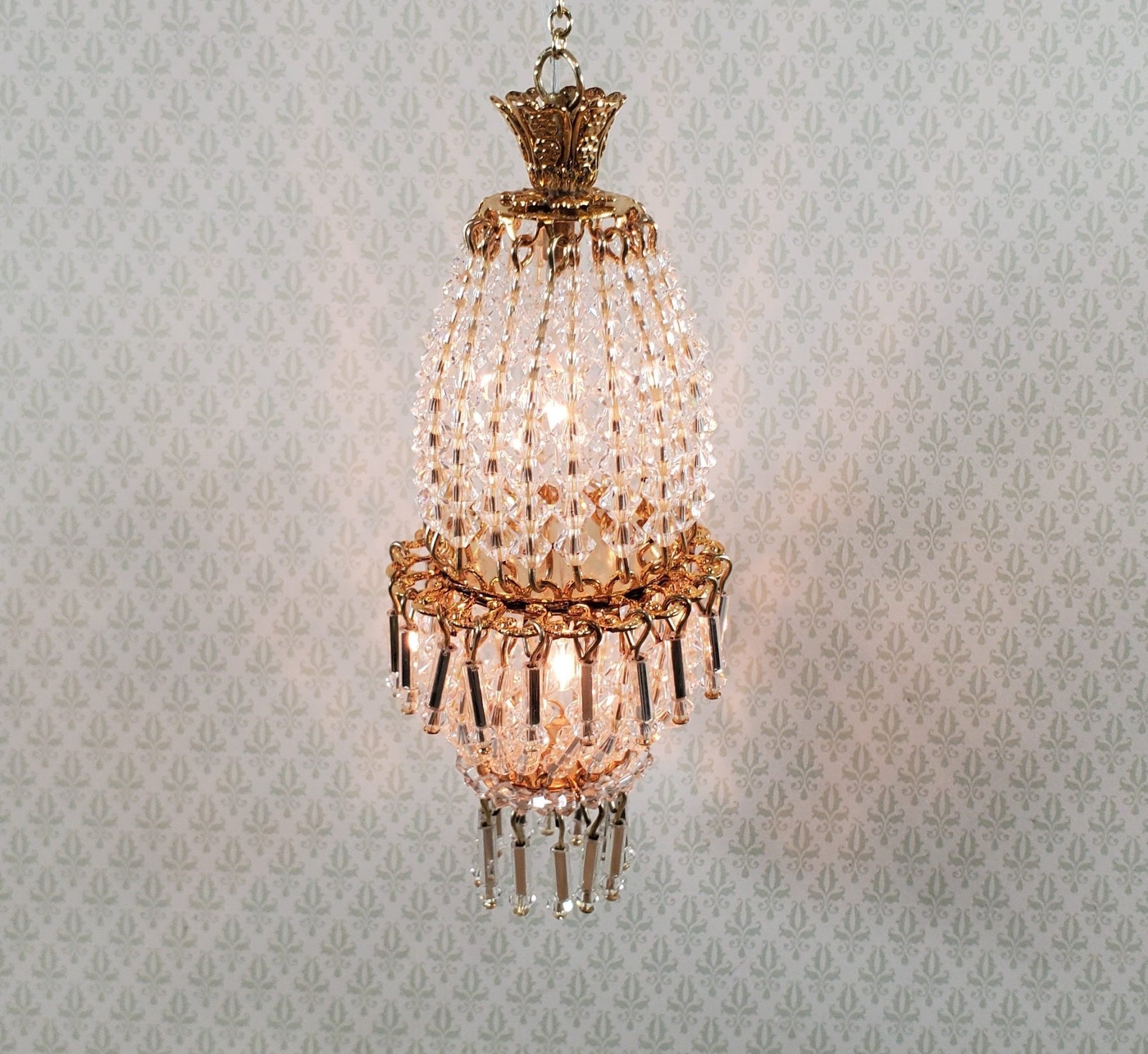 Dollhouse Crystal Chandelier "Daphne" Real Glass 12 Volt 1:12 Scale Miniature - Miniature Crush