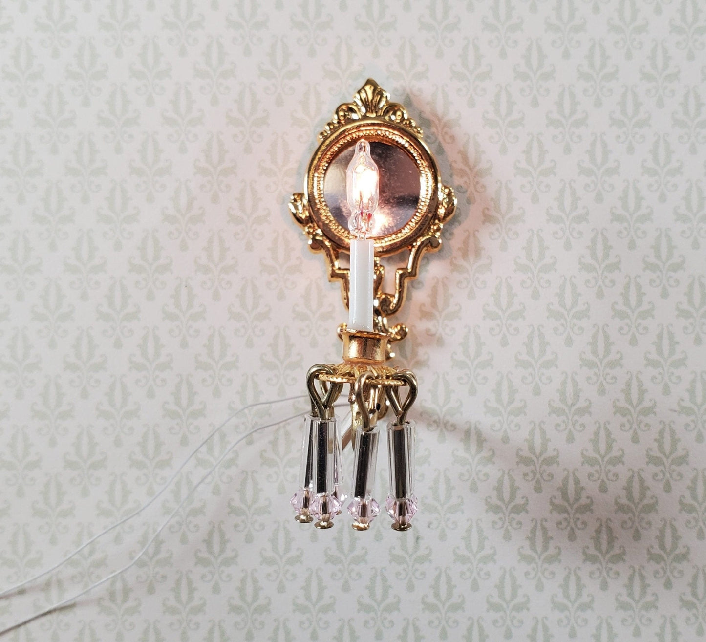 Dollhouse Crystal Wall Sconce Pink 12 Volt 1:12 Scale Miniature Handmade - Miniature Crush