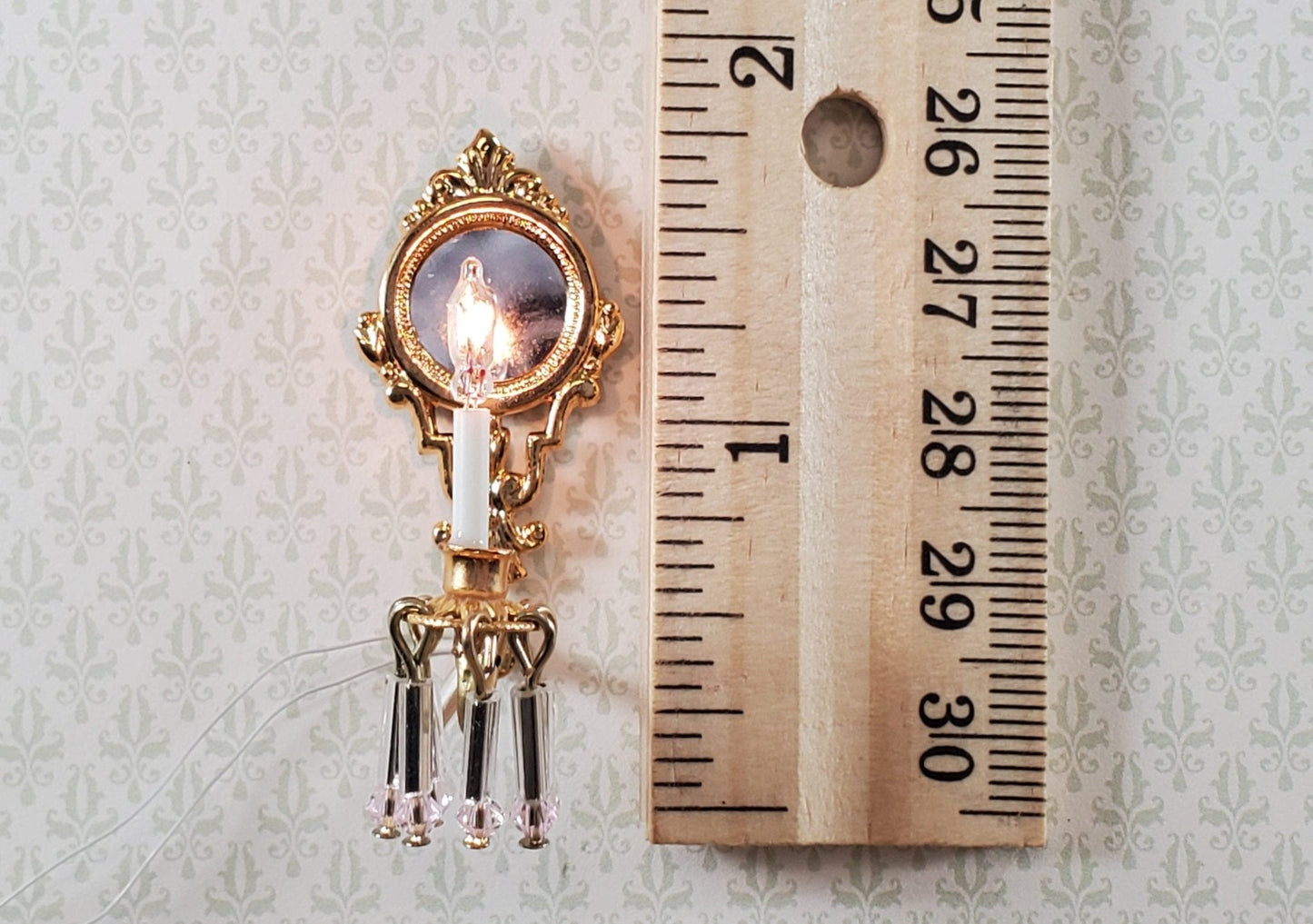 Dollhouse Crystal Wall Sconce Pink 12 Volt 1:12 Scale Miniature Handmade - Miniature Crush