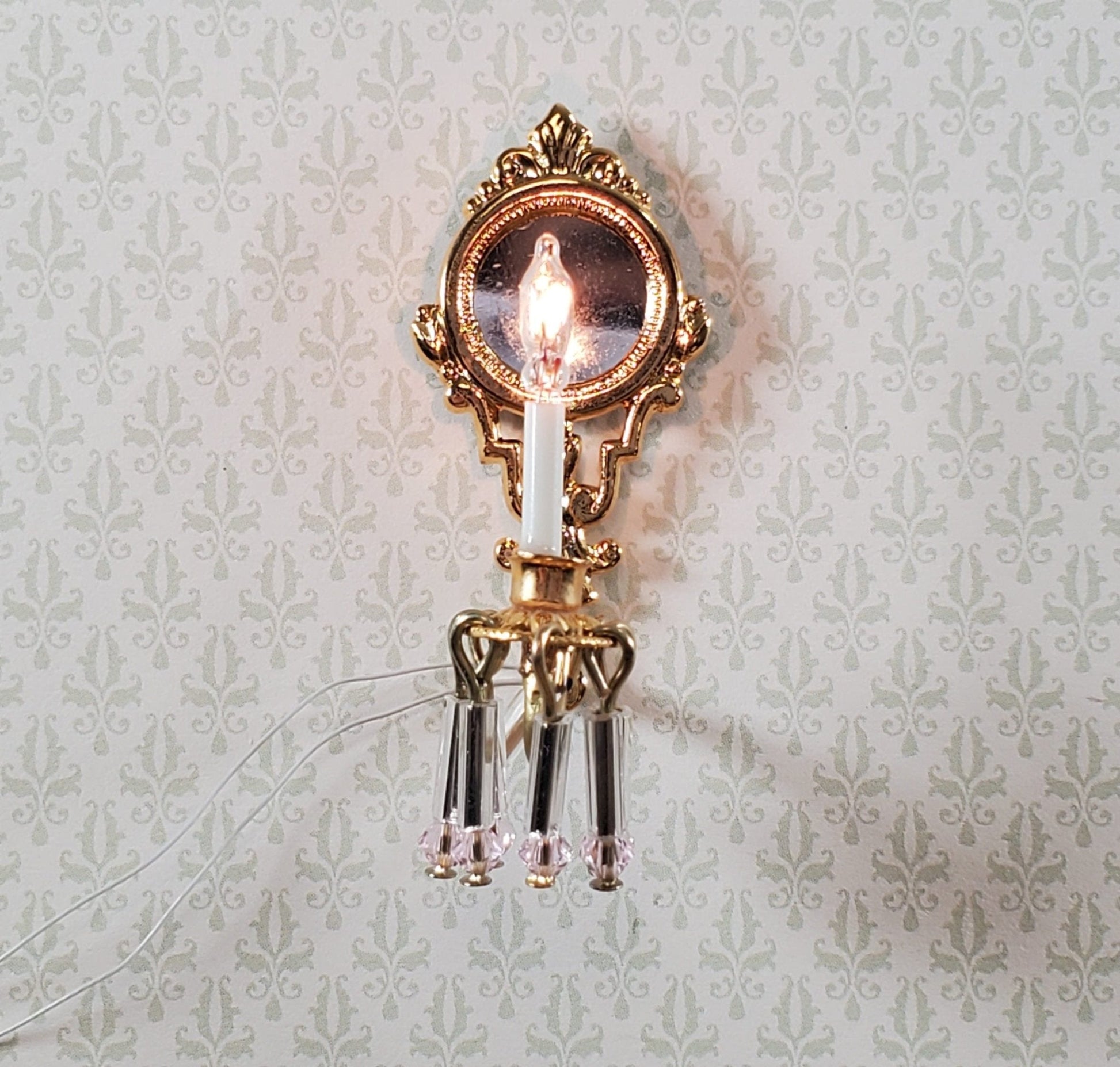 Dollhouse Crystal Wall Sconce Pink 12 Volt 1:12 Scale Miniature Handmade - Miniature Crush
