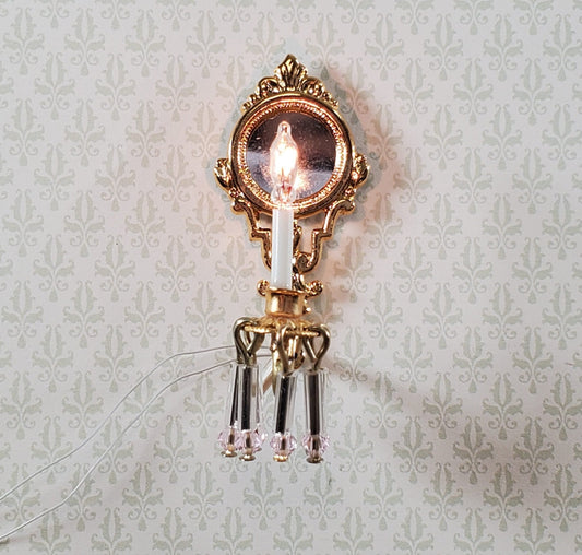 Dollhouse Crystal Wall Sconce Pink 12 Volt 1:12 Scale Miniature Handmade - Miniature Crush