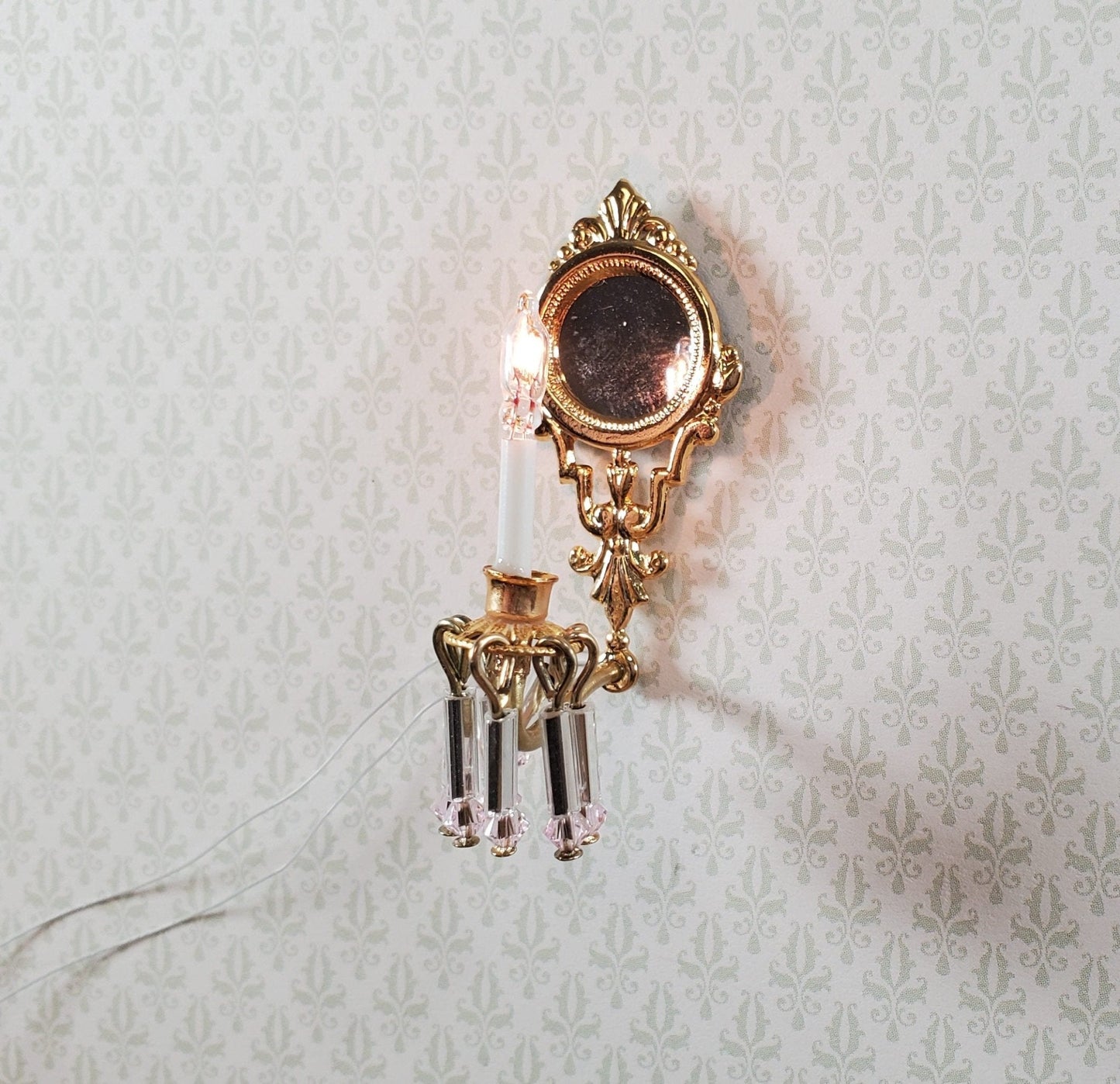 Dollhouse Crystal Wall Sconce Pink 12 Volt 1:12 Scale Miniature Handmade - Miniature Crush