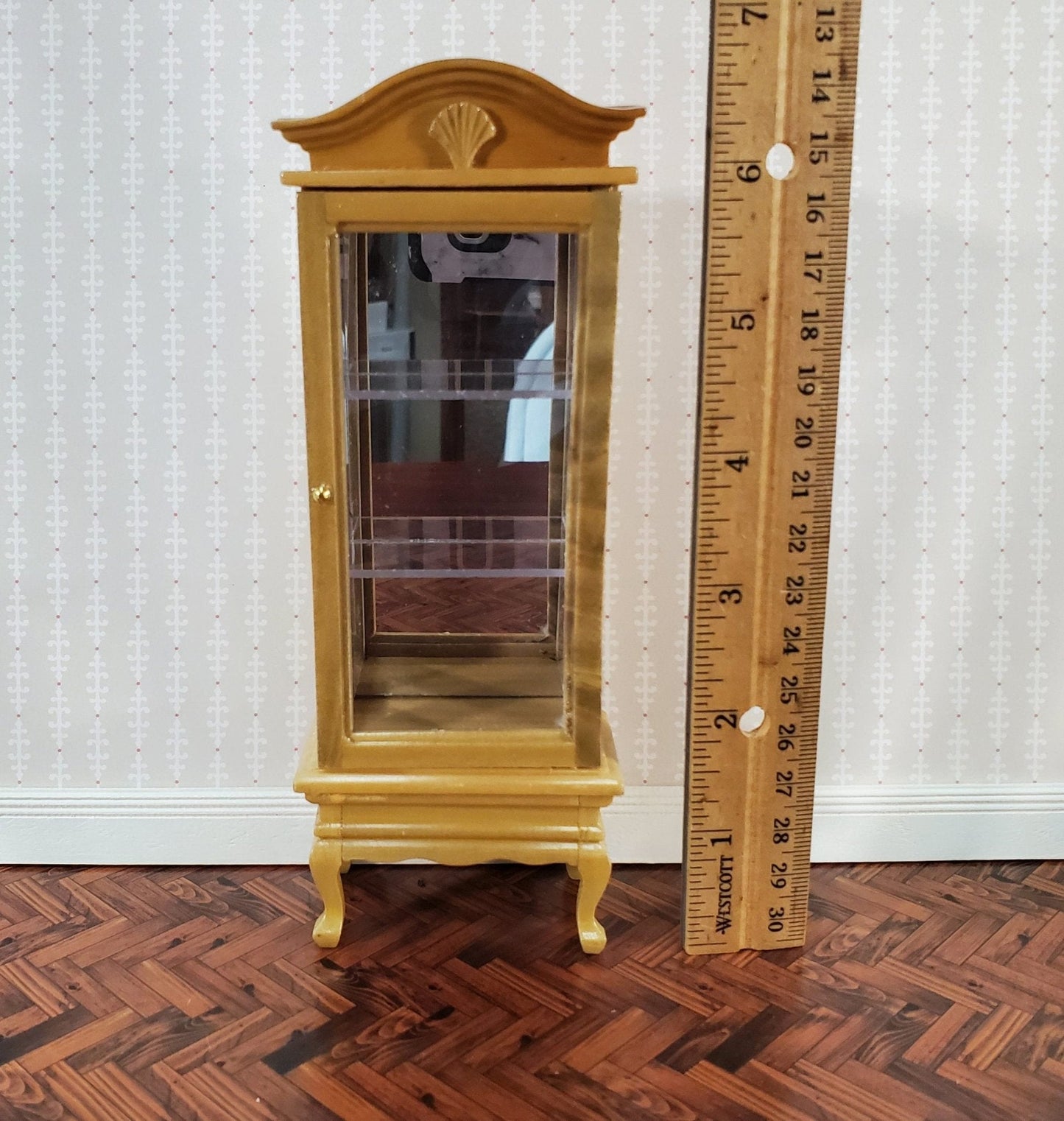 Dollhouse Curio Cabinet Mirrored Back Hutch Light Oak Finish 1:12 Scale Miniature Furniture - Miniature Crush