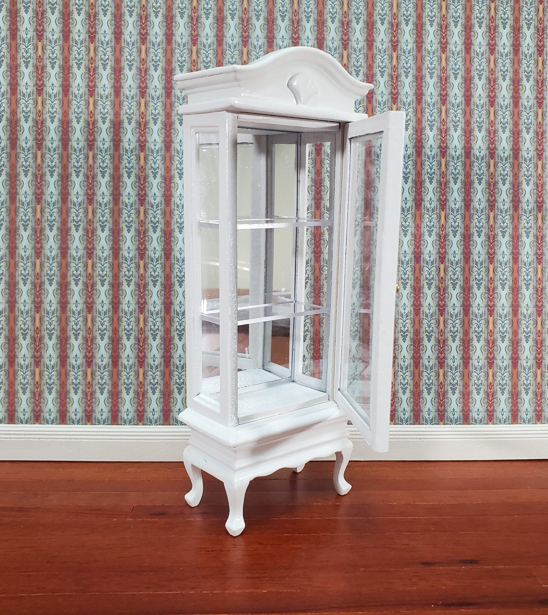 Dollhouse Curio Cabinet Mirrored Back Hutch White Finish 1:12 Scale Miniature Furniture - Miniature Crush