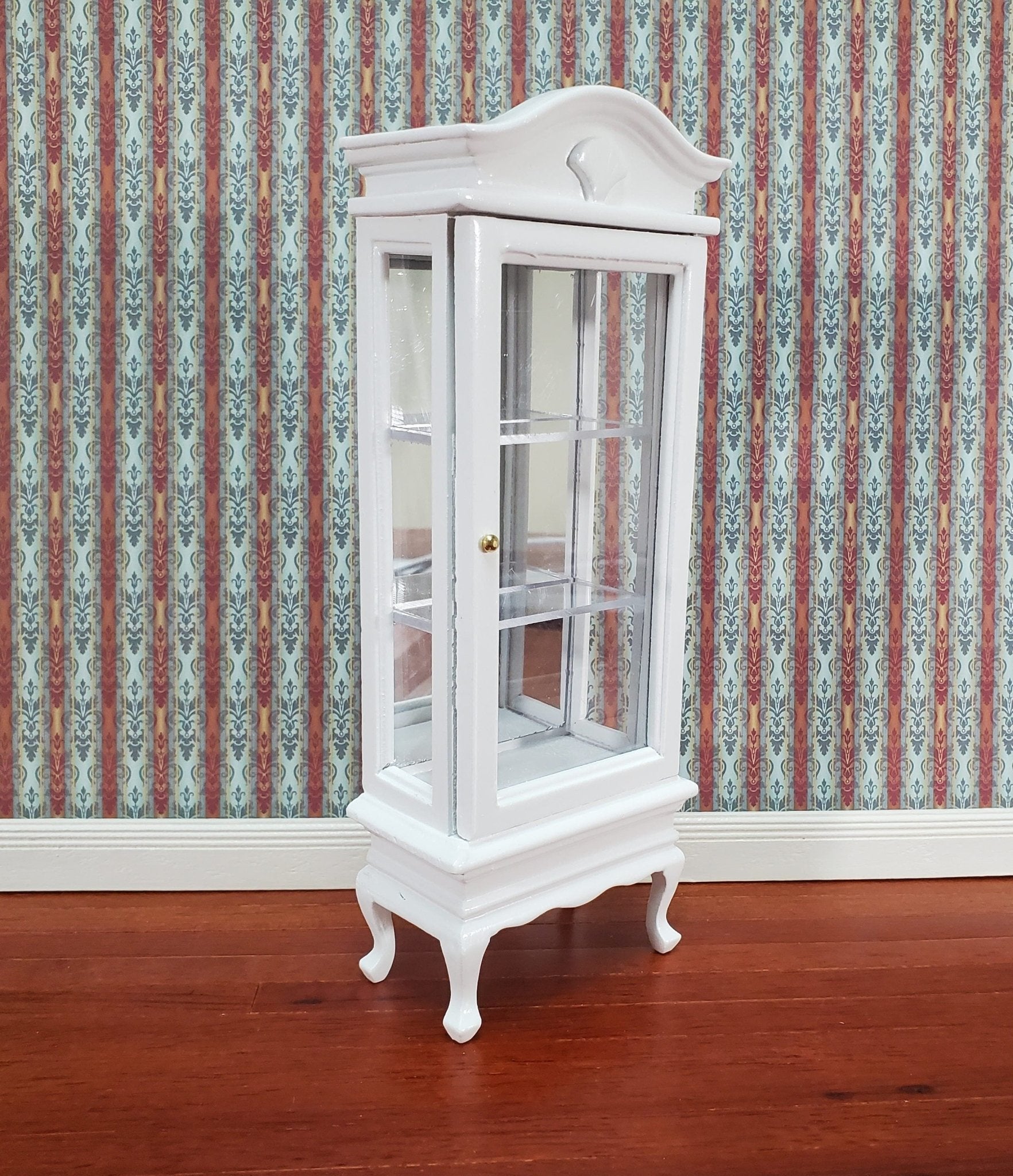 Dollhouse Curio Cabinet Mirrored Back Hutch White Finish 1:12 Scale Miniature Furniture - Miniature Crush