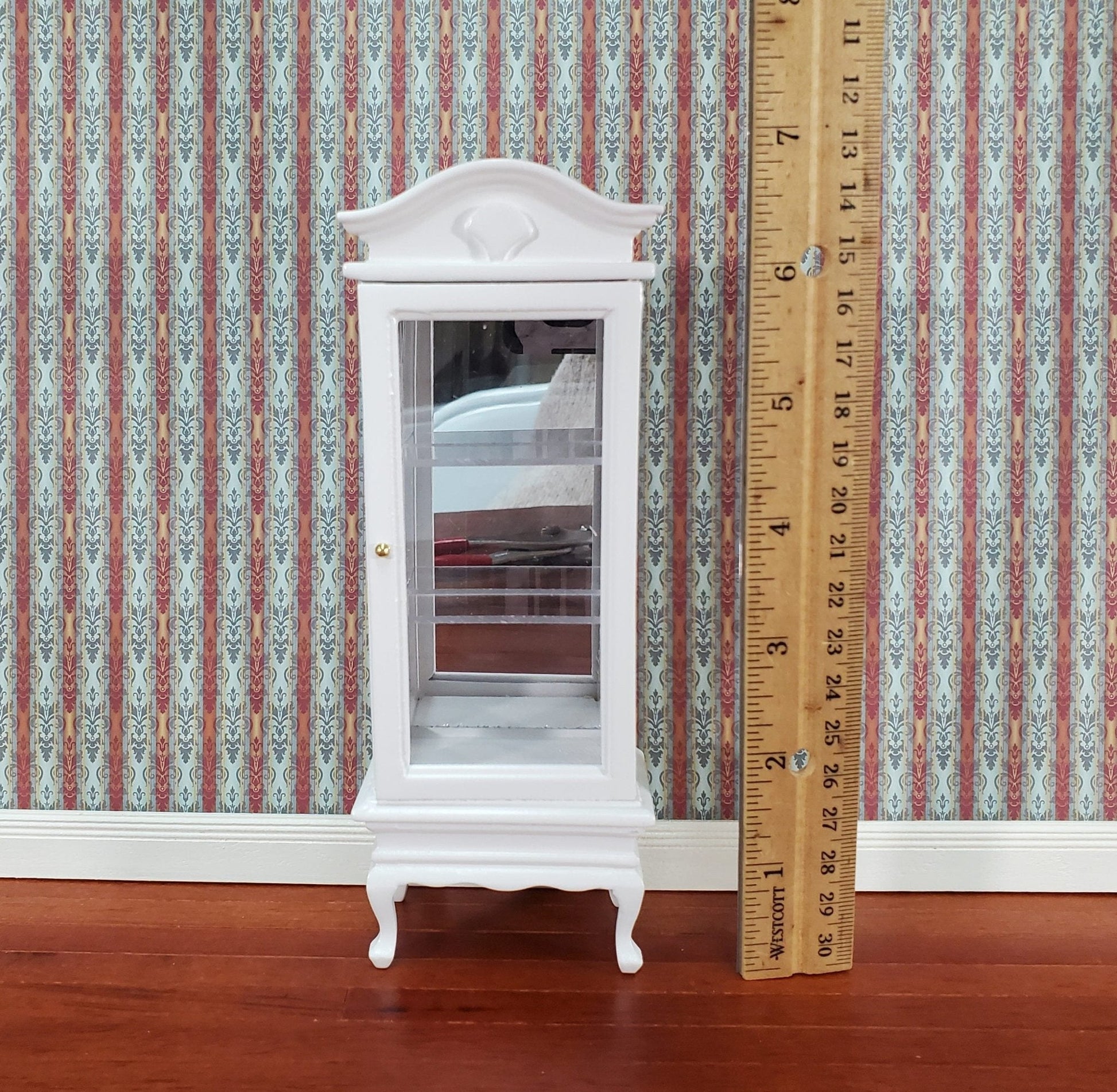 Dollhouse Curio Cabinet Mirrored Back Hutch White Finish 1:12 Scale Miniature Furniture - Miniature Crush