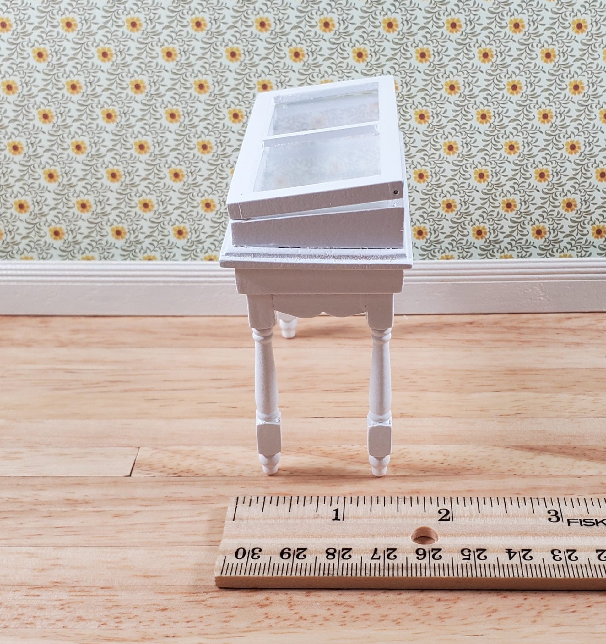Dollhouse Curio Table Display Cabinet Lifting Top White 1:12 Scale Furniture - Miniature Crush