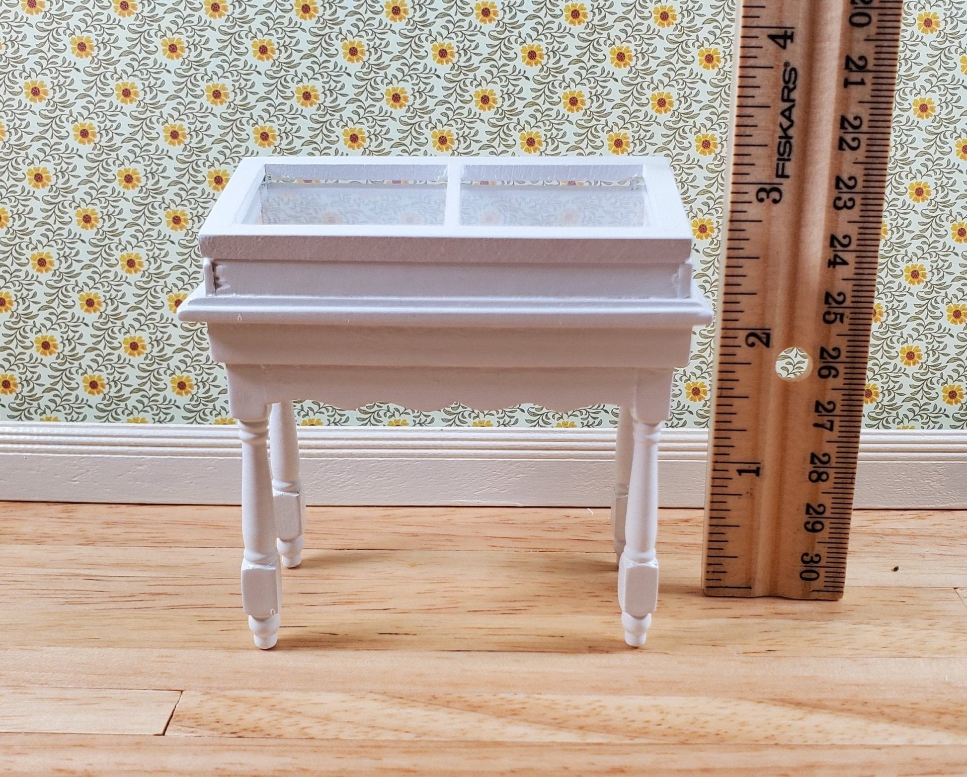 Dollhouse Curio Table Display Cabinet Lifting Top White 1:12 Scale Furniture - Miniature Crush