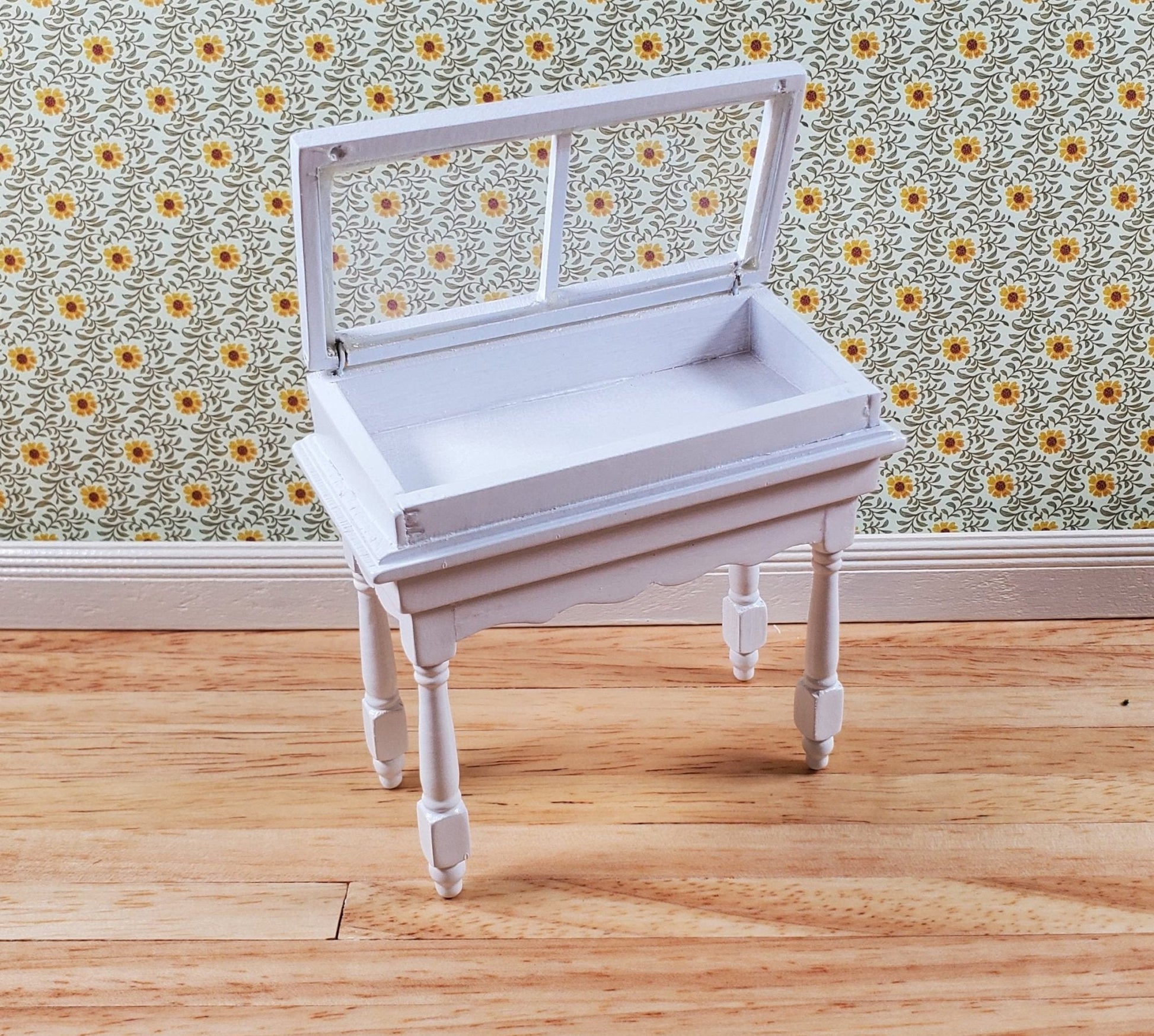 Dollhouse Curio Table Display Cabinet Lifting Top White 1:12 Scale Furniture - Miniature Crush