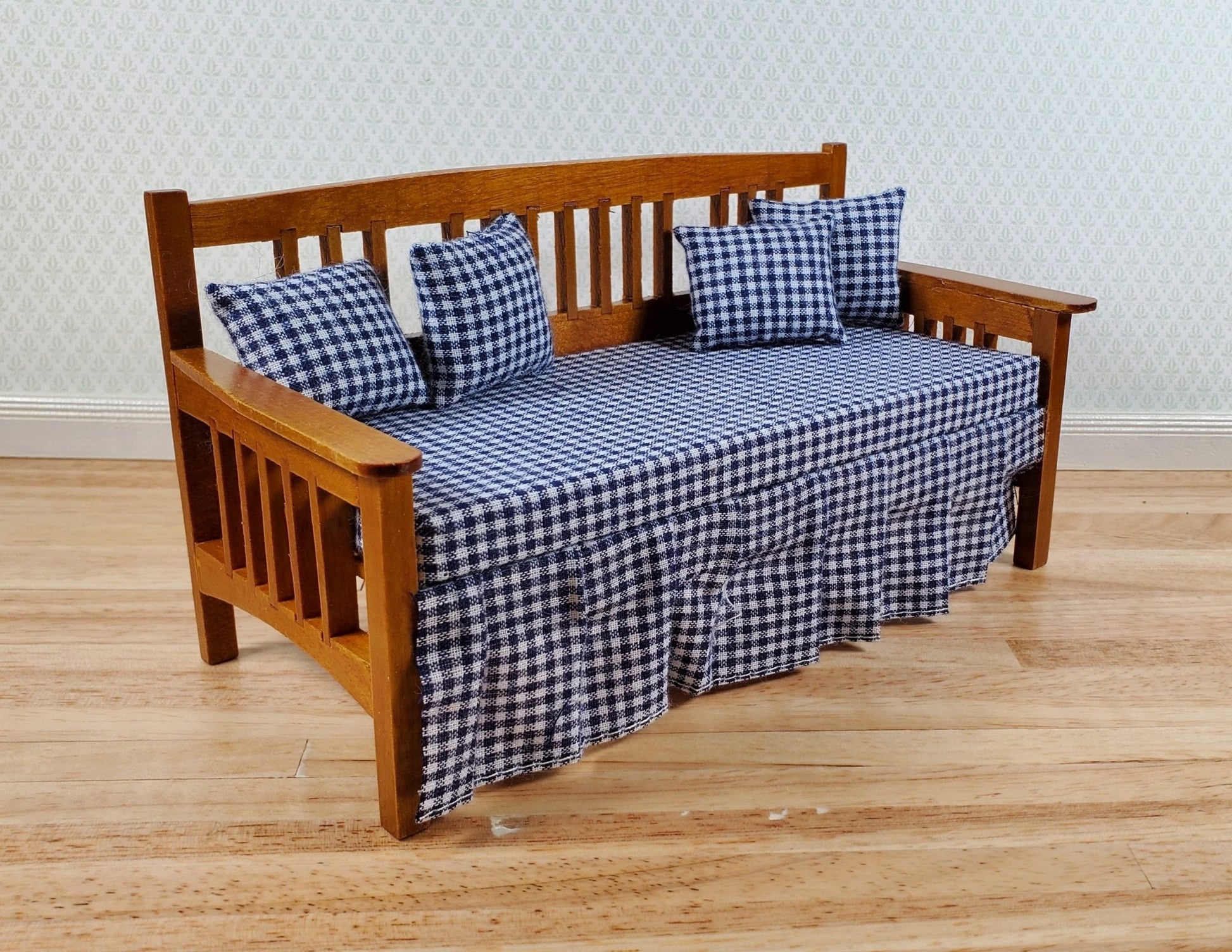 Dollhouse Day Bed with Pillows Walnut Finish 1:12 Scale Miniature Furniture - Miniature Crush
