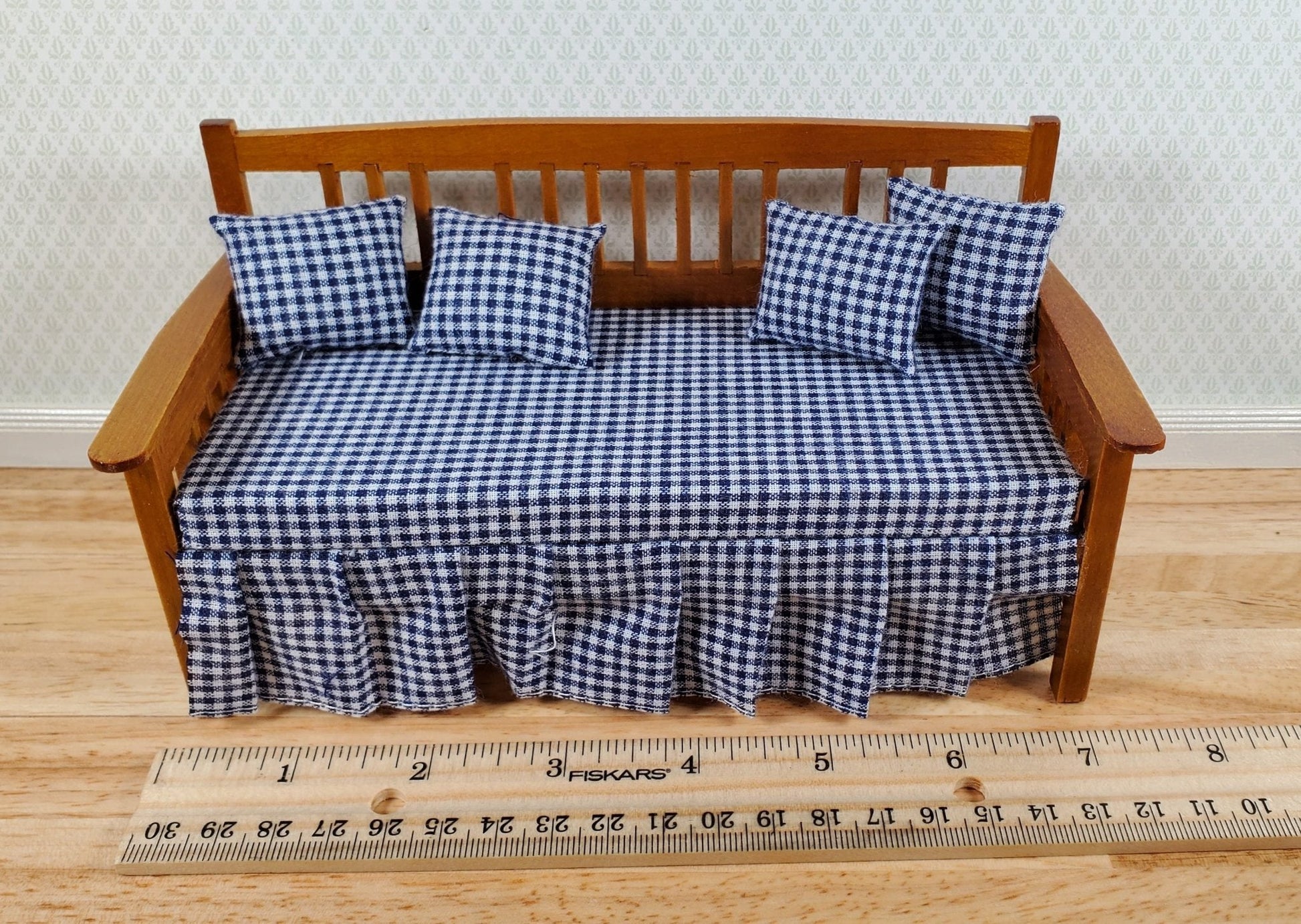 Dollhouse Day Bed with Pillows Walnut Finish 1:12 Scale Miniature Furniture - Miniature Crush