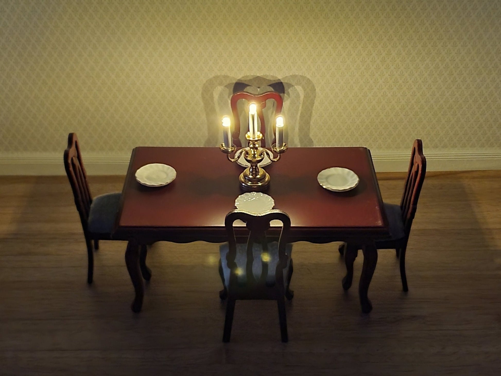 Dollhouse Dining Room Table and 4 Chairs Mahogany Finish 1:12 Scale Miniature Furniture - Miniature Crush