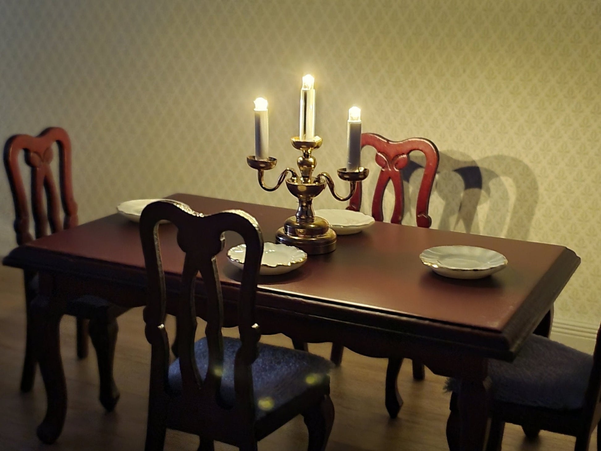 Dollhouse Dining Room Table and 4 Chairs Mahogany Finish 1:12 Scale Miniature Furniture - Miniature Crush