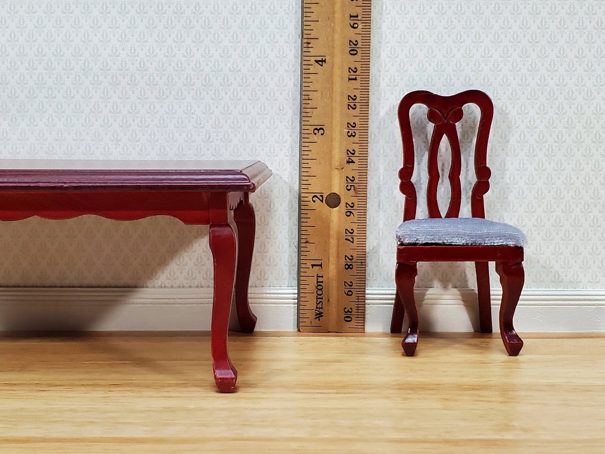 Dollhouse Dining Room Table and 4 Chairs Mahogany Finish 1:12 Scale Miniature Furniture - Miniature Crush