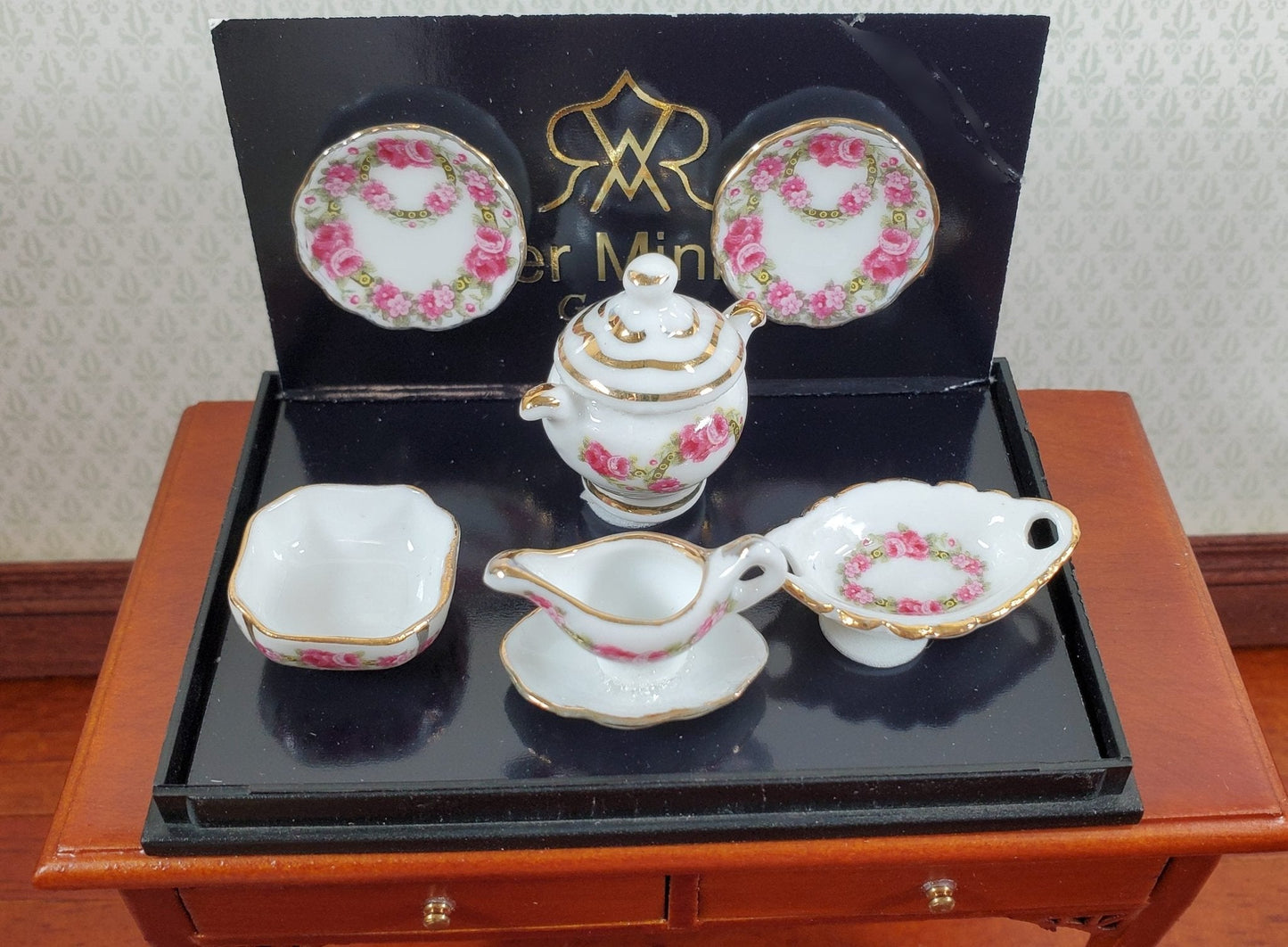 Dollhouse Dinner Set Reutter Porcelain Rose Design 1:12 Scale Plates Bowls ++ - Miniature Crush
