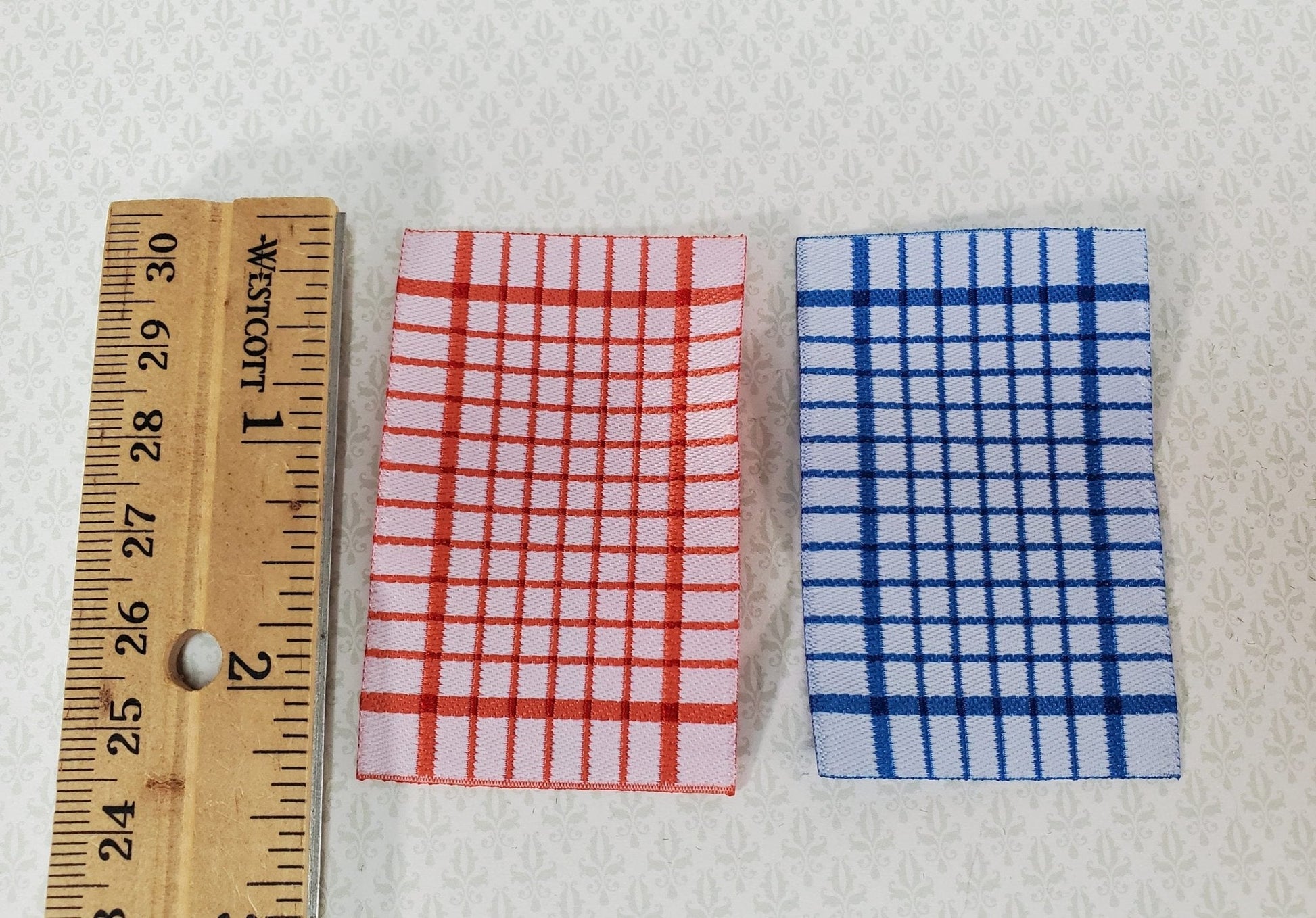 Dollhouse Dish or Tea Towels Set of 2 Blue & Red 1:12 Scale Miniature for Kitchen - Miniature Crush