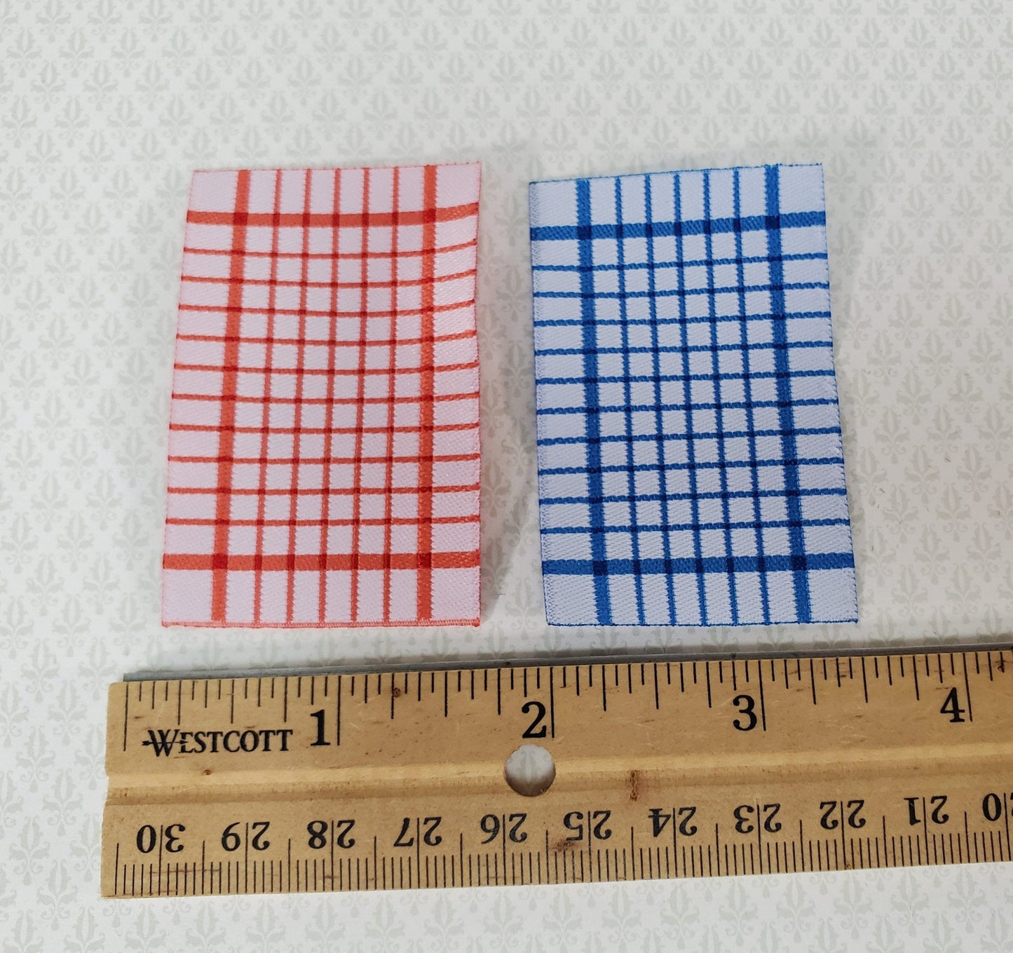 Dollhouse Dish or Tea Towels Set of 2 Blue & Red 1:12 Scale Miniature for Kitchen - Miniature Crush