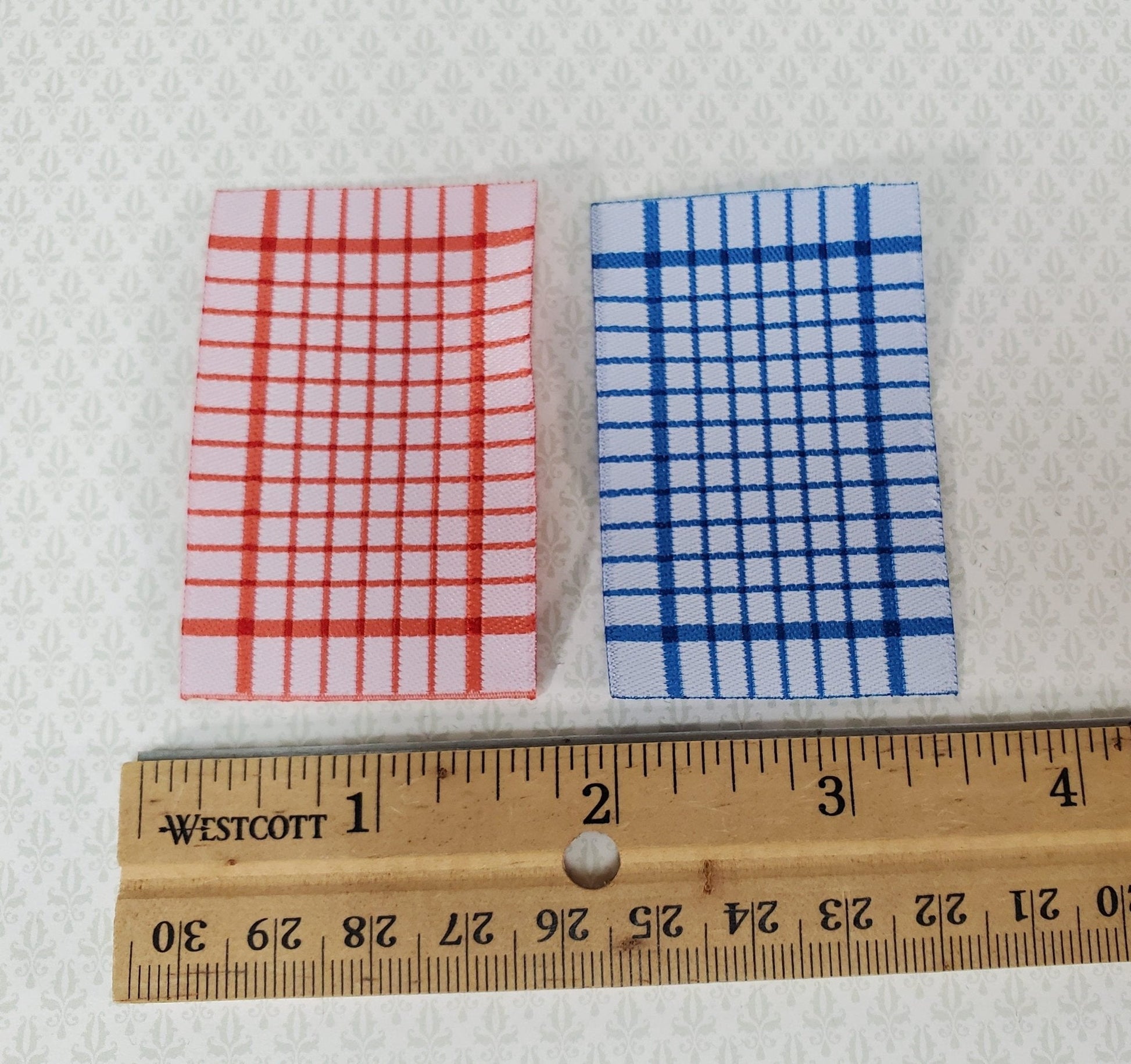 Dollhouse Dish or Tea Towels Set of 2 Blue & Red 1:12 Scale Miniature for Kitchen - Miniature Crush