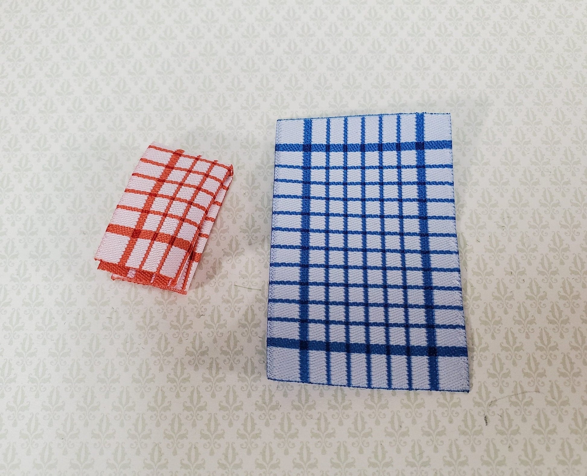 Dollhouse Dish or Tea Towels Set of 2 Blue & Red 1:12 Scale Miniature for Kitchen - Miniature Crush