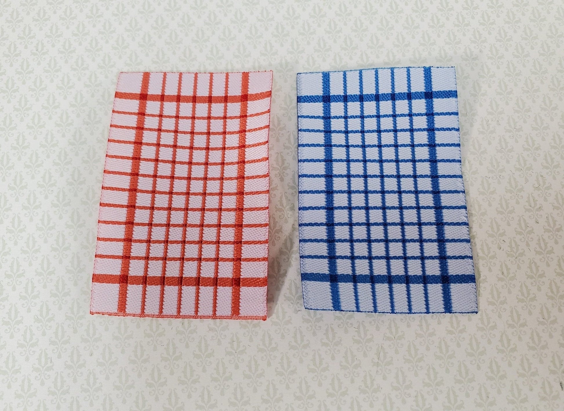 Dollhouse Dish or Tea Towels Set of 2 Blue & Red 1:12 Scale Miniature for Kitchen - Miniature Crush
