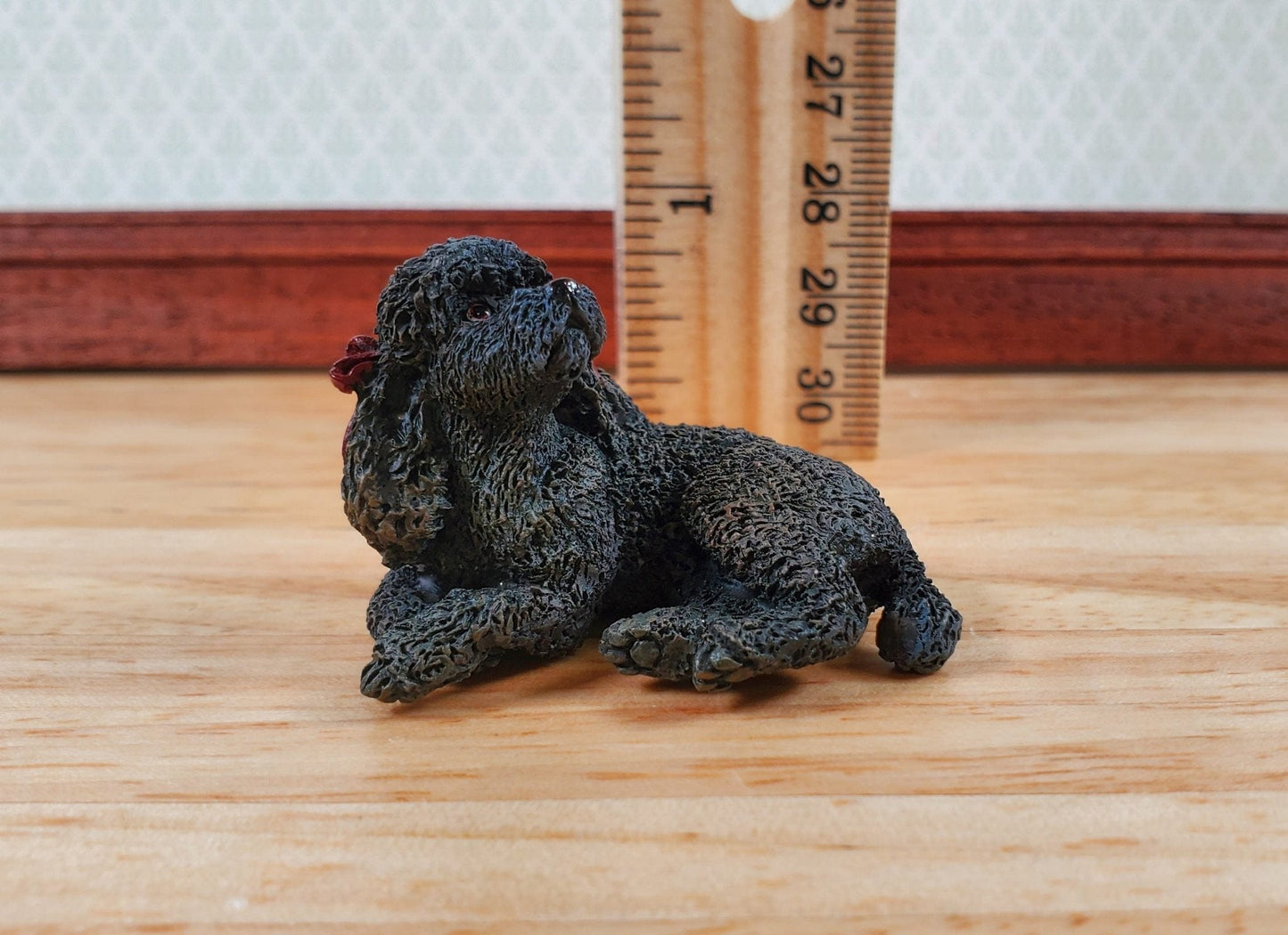 Dollhouse Dog Black Poodle Laying Down Head Up 1:12 Scale Miniature Animal - Miniature Crush