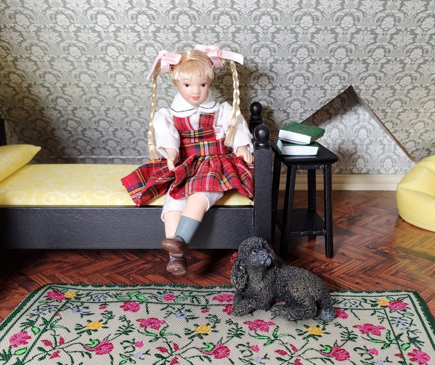 Dollhouse Dog Black Poodle Laying Down Head Up 1:12 Scale Miniature Animal - Miniature Crush