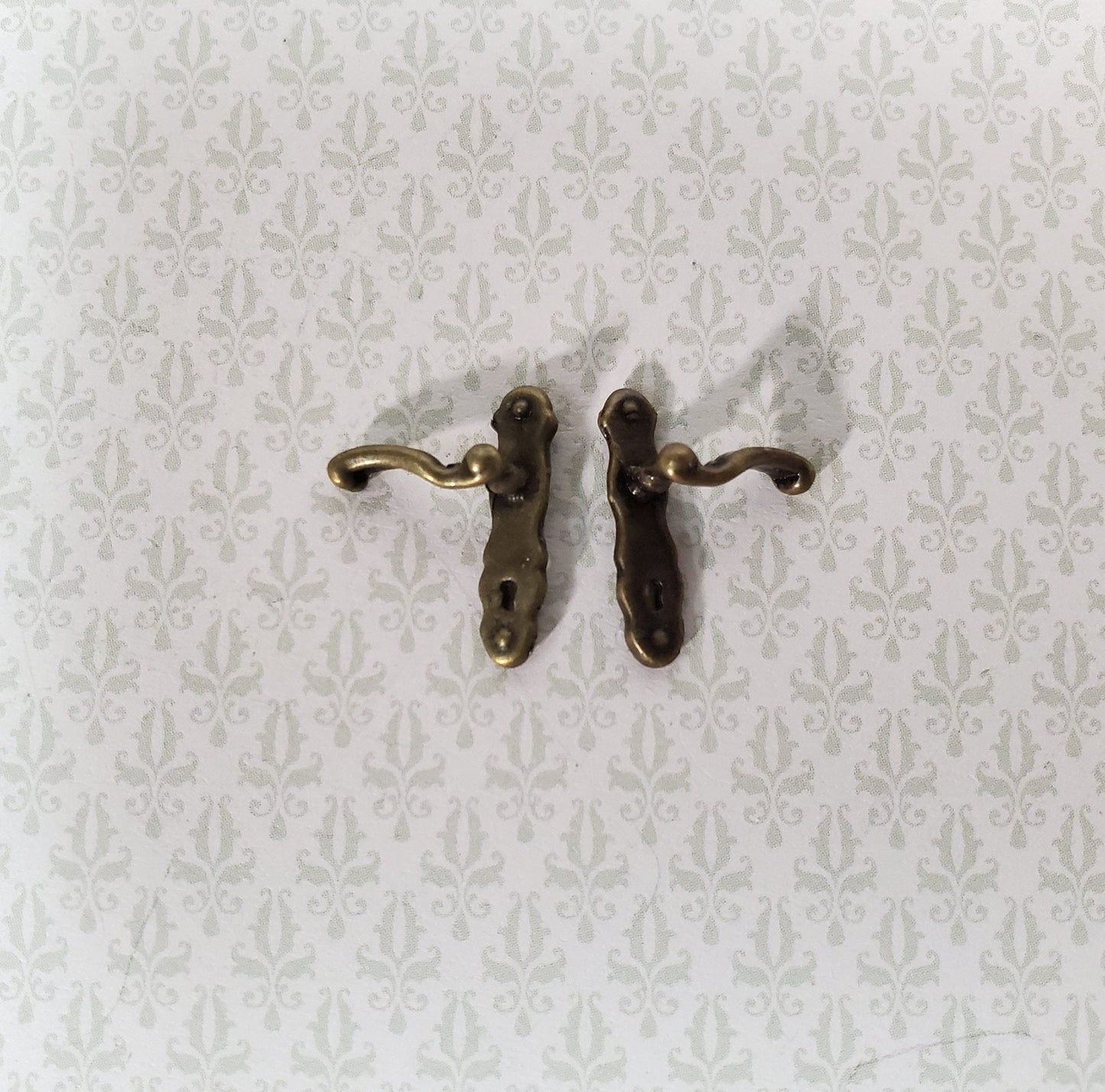Dollhouse Door Handles Bronze x2 French Lever Style 1:12 Scale Miniatures S1518A - Miniature Crush