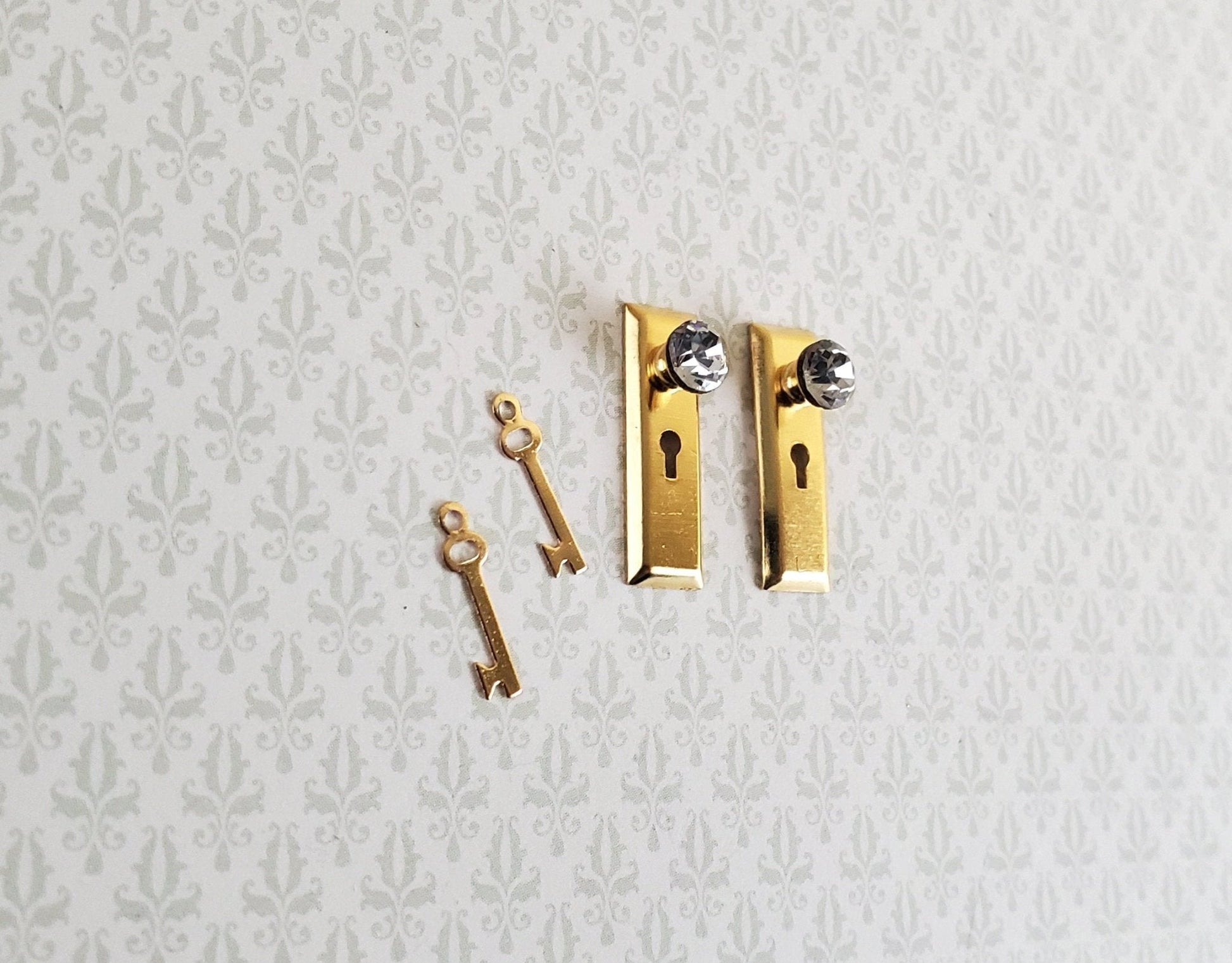 Dollhouse Doorknobs with Crystal Knobs Handles Gold Metal 1:12 Scale Miniature - Miniature Crush