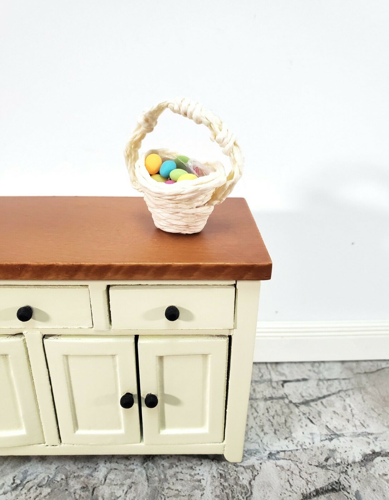 Dollhouse Easter Basket with 12 Colored Eggs 1:12 Scale Miniature Natural Twine - Miniature Crush